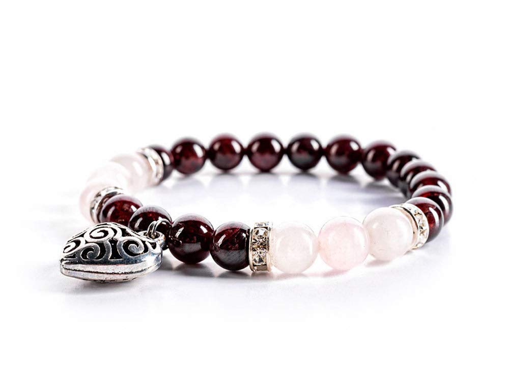 VitaJuwel Bodhi Charms HARMONY Bracelet with Rose Quartz, Garnet & Heart Charm - Spiritual Healing Jewelry for Meditation, Yoga & Positive Energy