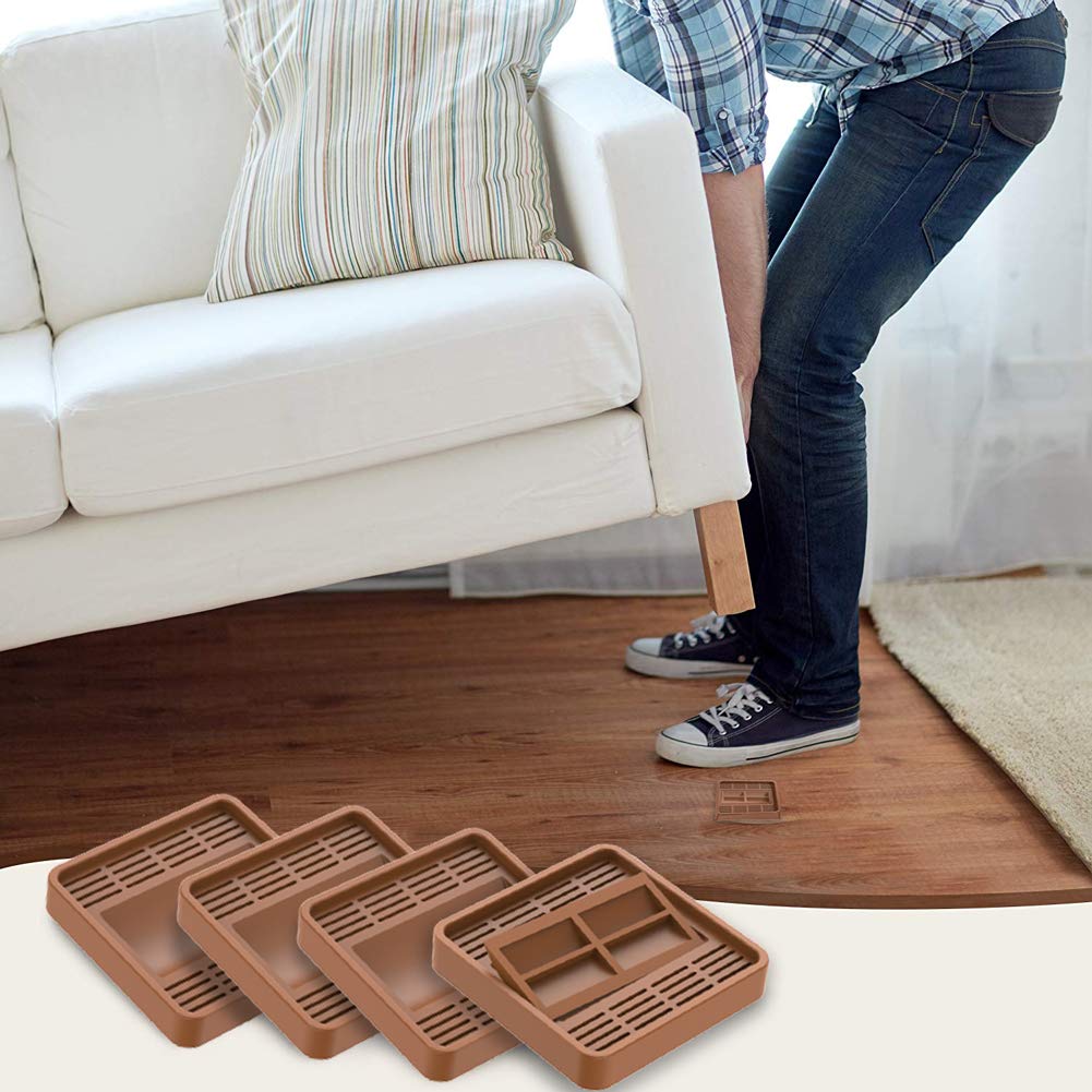 3x3 Inch Square Rubber Furniture Caster Cups - Non-Slip Silicone Floor Protectors for Chair Wheels & Furniture Legs (4 Pack, Brown) | Perfect for Hardwood Floors, Office Chairs & Home Furniture Protection