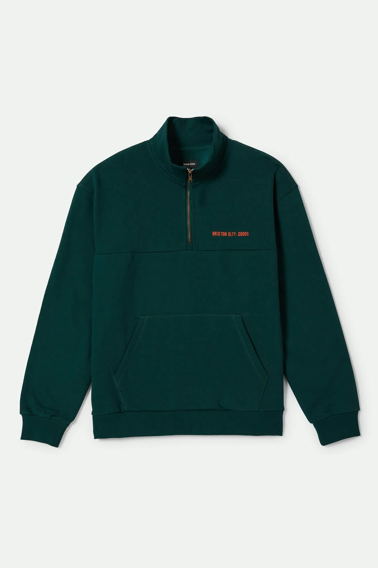 Embroidered Heavyweight Oversized Half Zip Sweatshirt - Deep Emerald Green | Cozy Pullover for Women & Men | Perfect for Casual Wear, Street Style & Winter Layering