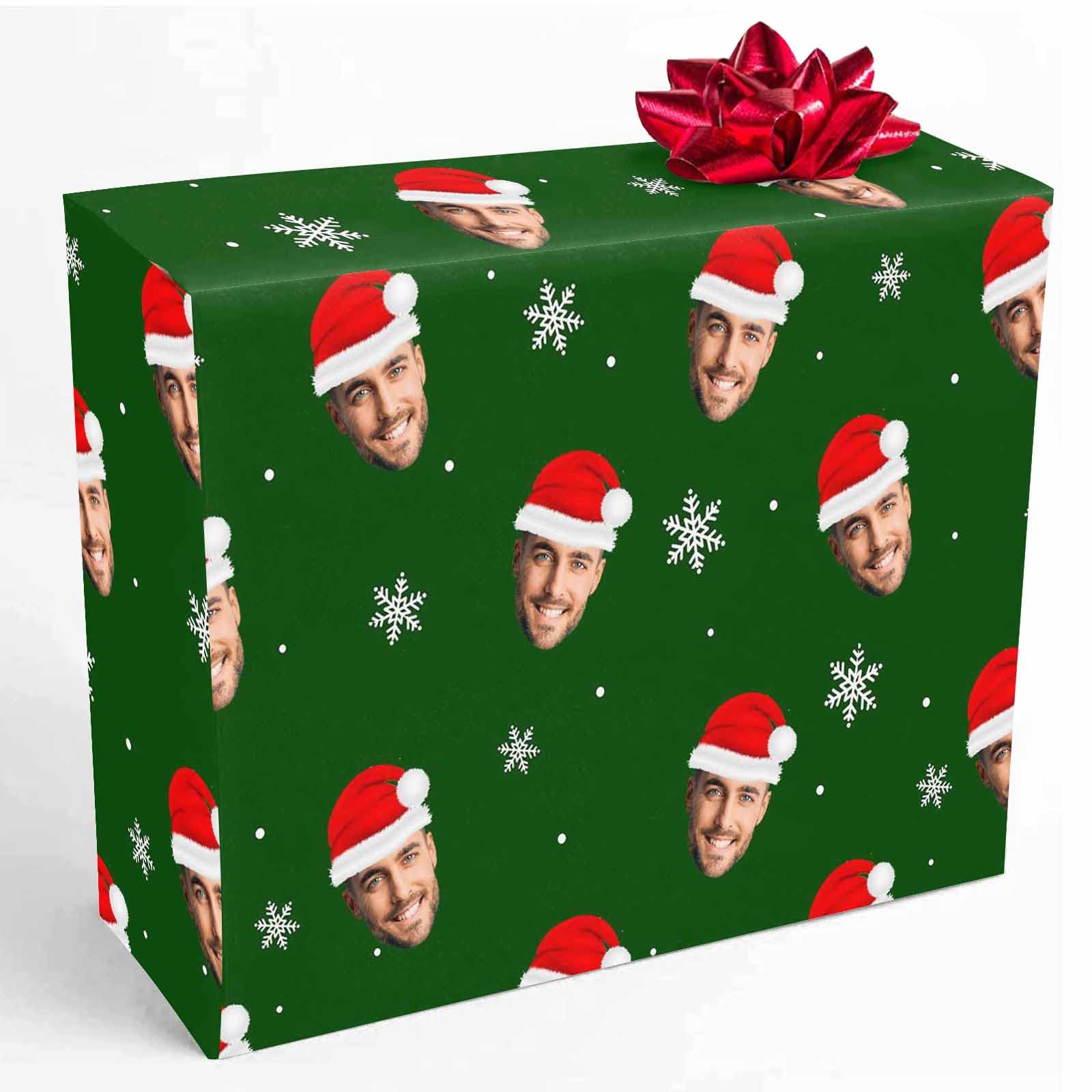 Custom Photo Gift Wrapping Paper Roll - Personalized Christmas Snowflake Design (58x23 Inch) for Birthday, Wedding, Anniversary - Funny Face Print for Mom, Dad, Grandma, Grandpa - 5 Rolls - Perfect for Holiday Gifts, Party Favors & Special Occasions