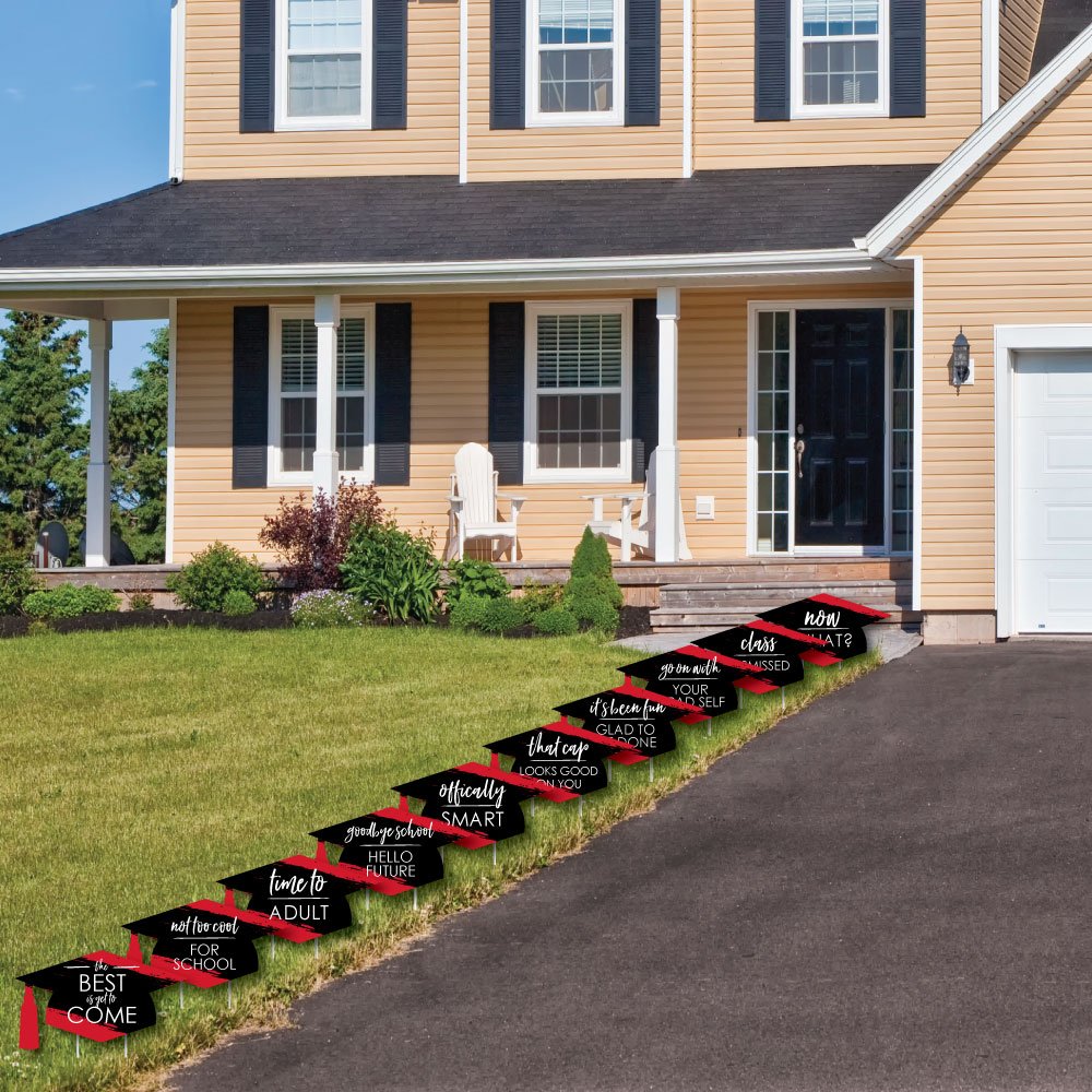 Big Dot of Happiness Red Graduation Lawn Decorations - 10 Piece Set for Outdoor Graduation Party Decorations & Backyard Celebrations