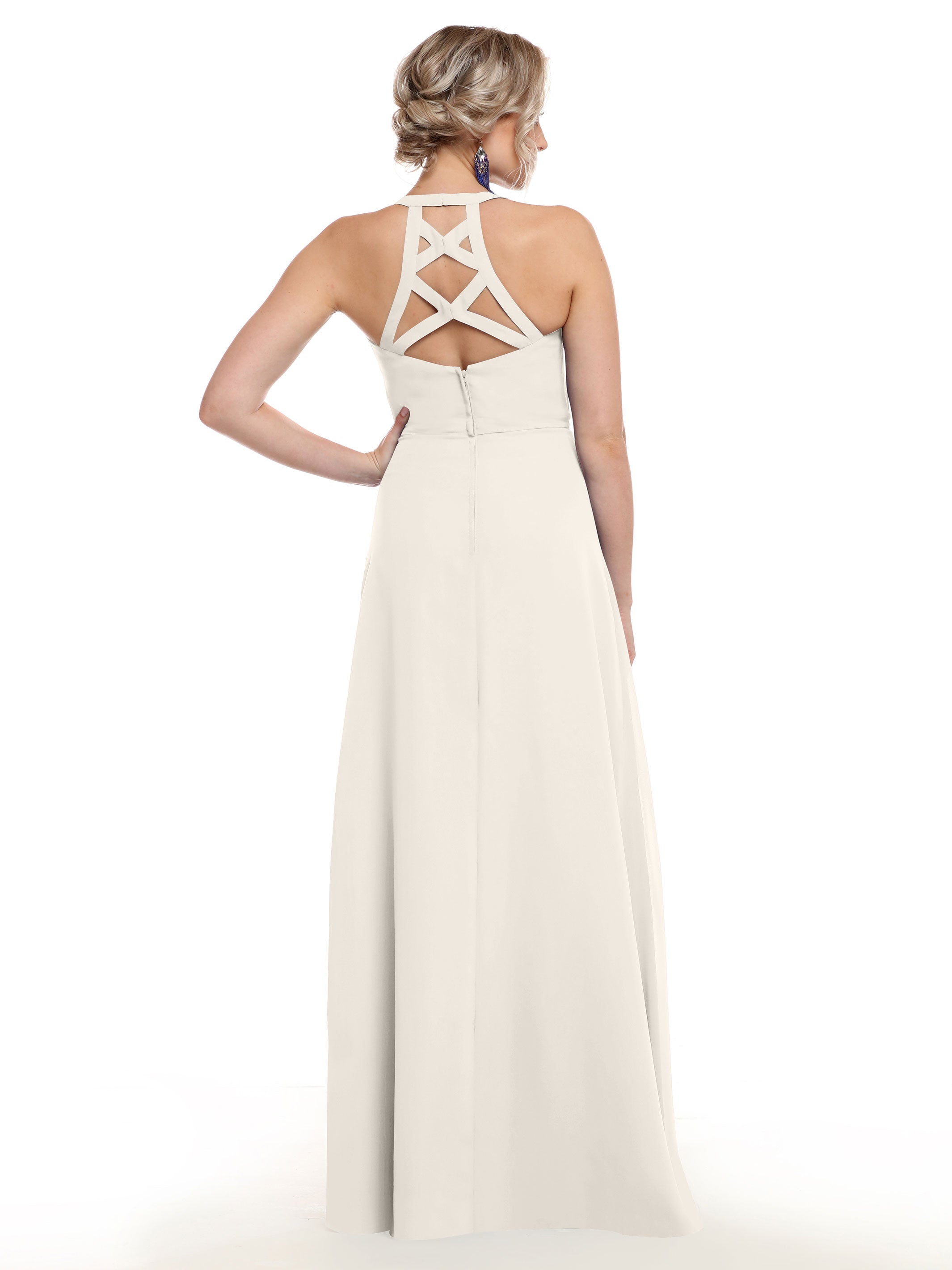 Elegant 80150 Chiffon A-Line Bridesmaid Dress with Plunging V-Neck & Intricate Back Detail - Perfect for Weddings, Formal Events & Special Occasions
