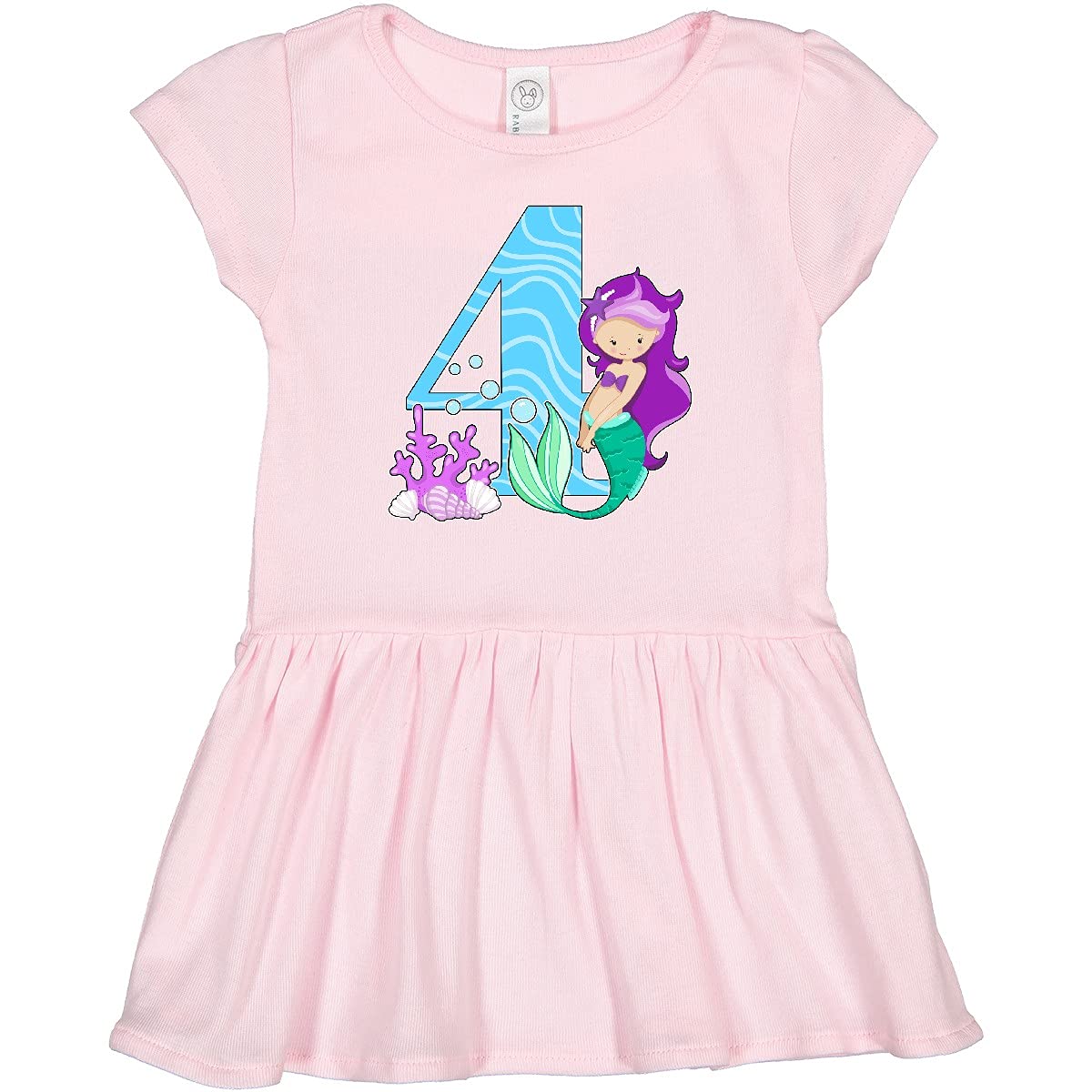 Inktastic Fourth Birthday Mermaid Toddler Dress - Cute Girls' Outfit for Birthday Parties, Beach Vacations & Special Occasions