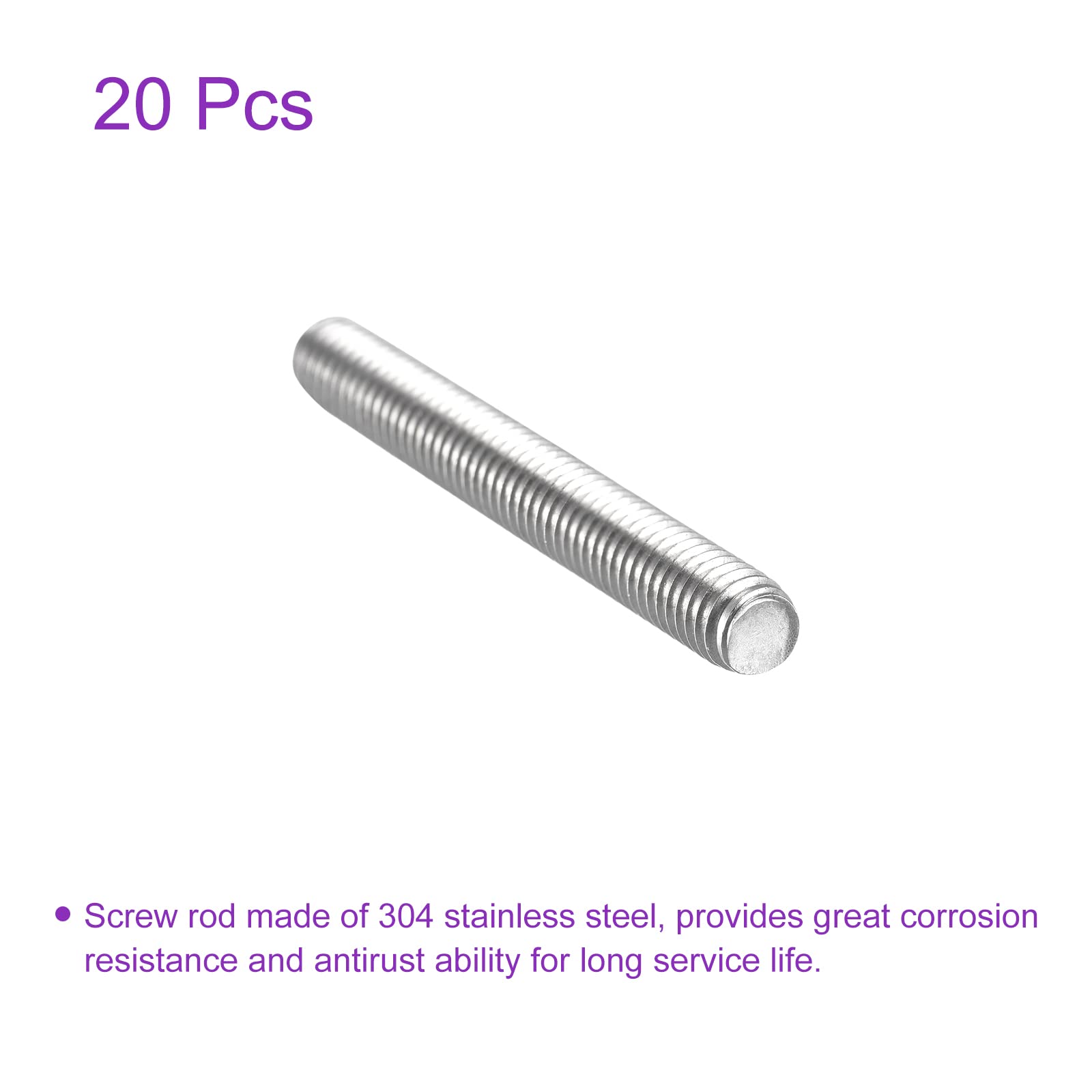 DMiotech 20Pack M6x50mm 304 Stainless Steel Threaded Rods - for DIY, Construction & Repair