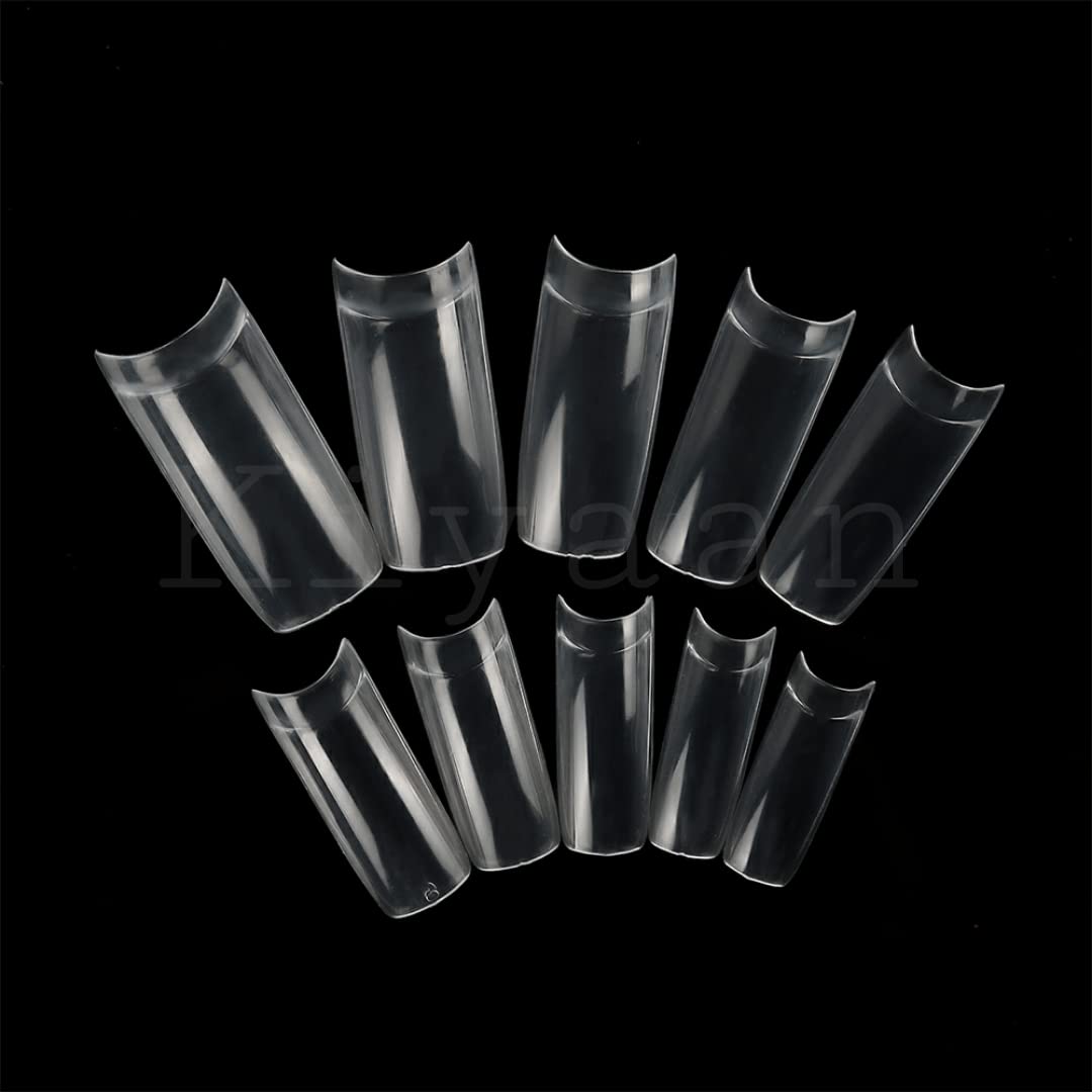 PRO ROOP Clear False Nails Tips - 10 Sizes 100pcs Poly Gel Acrylic Nail Extension Forms, UV DIY Manicure Kit with Dual Forms System - Perfect for French Tip, Full Cover Artificial Nails & Salon Quality At-Home Nail Art