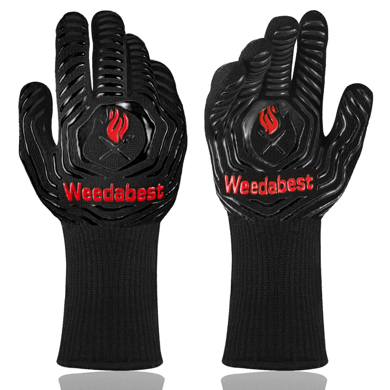 WEEDABEST Heat Resistant BBQ Gloves - 13.5 Inch Professional Oven Mitts for Grilling, Smoking, Barbecue & Kitchen Use - Black (Ideal for Outdoor Cooking, Camping & Hot Food Handling)