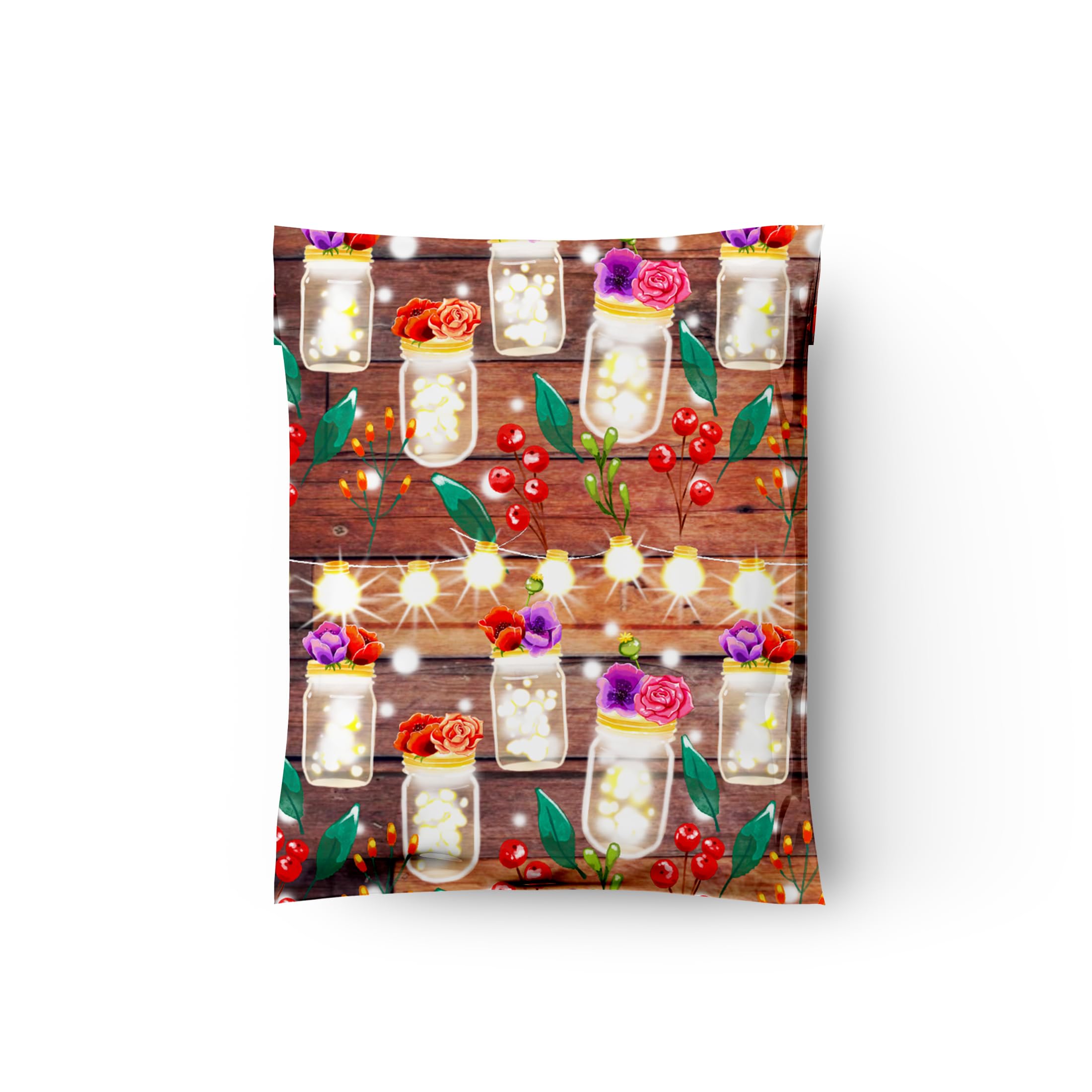 100 Pack 10x13 Rustic Mason Jars Fall Design Poly Mailers - Waterproof Self-Sealing Tear-Resistant Shipping Envelopes | Premium Printed Polymailer Bags for Small Business | Perfect for Etsy Sellers, Handmade Crafts & Seasonal Packaging