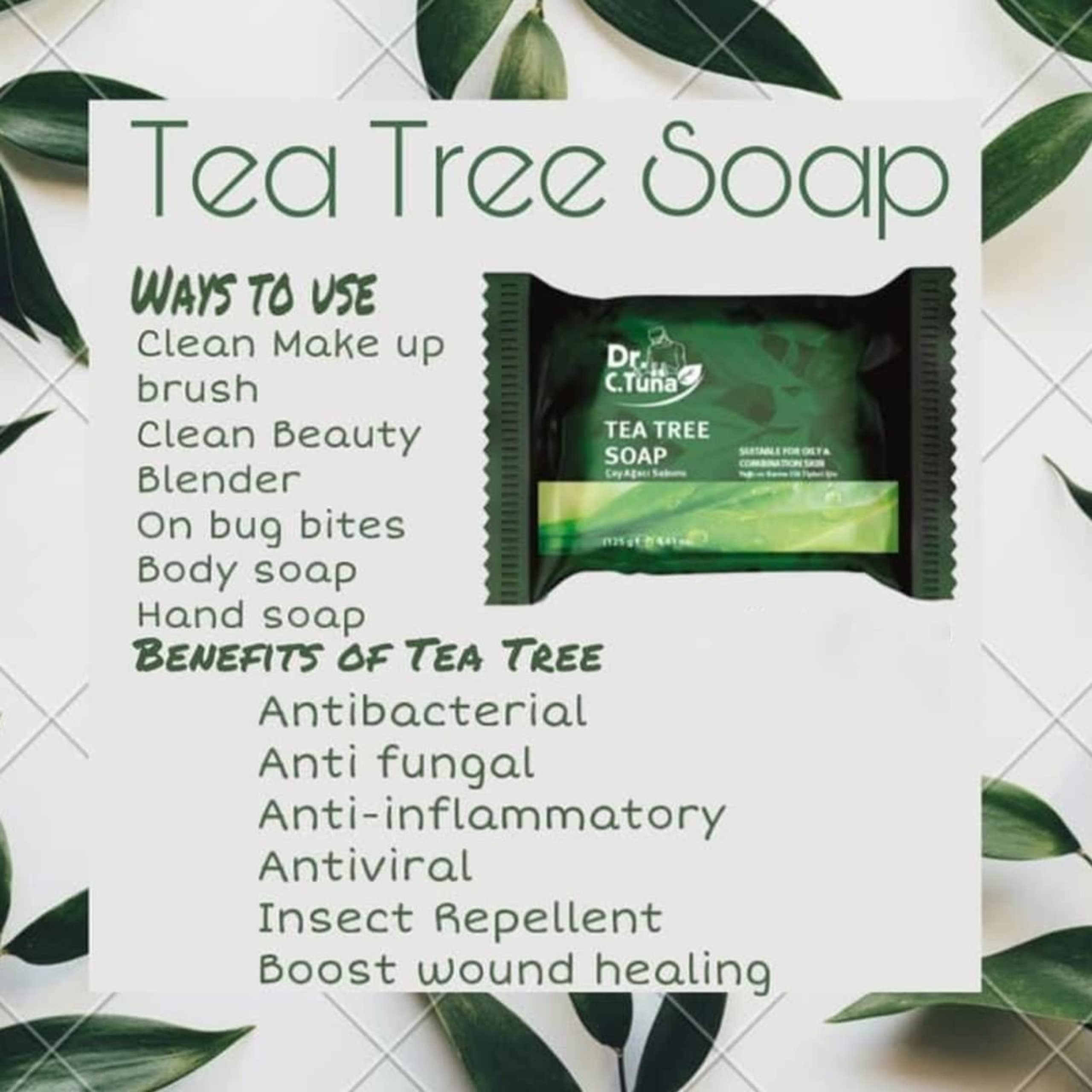 Dr. C Tuna Tea Tree Soap - 125g Antibacterial & Acne Treatment Soap for Face & Body - Natural Skin Care for Oily, Acne-Prone Skin - Perfect for Daily Cleansing & Post-Workout Use