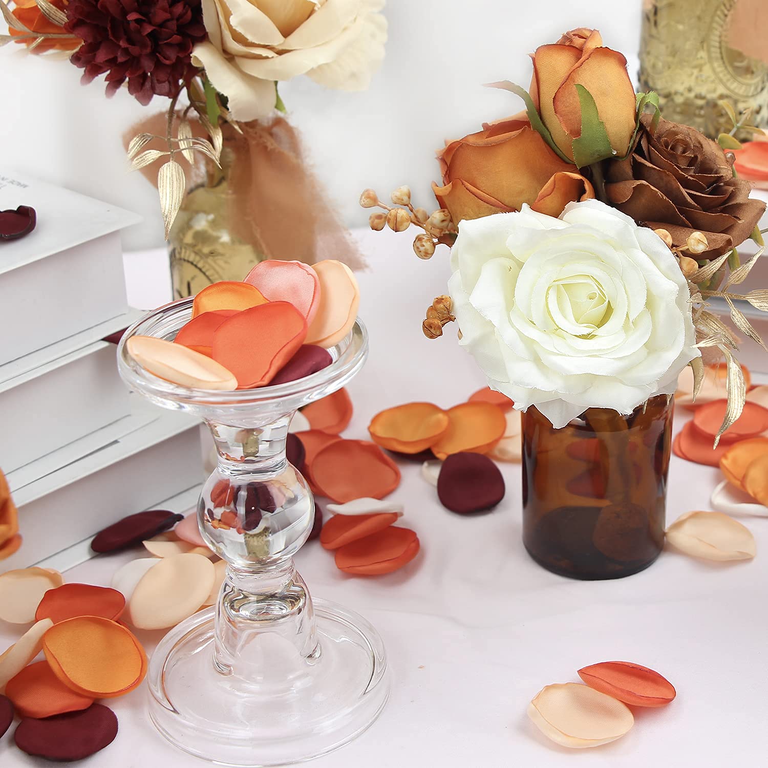 400pcs Burnt Orange Silk Rose Petals - Fall Wedding Decor, Artificial Flower Petals for Wedding Aisle, Flower Girl, Cake Decoration & Autumn Party Scatter