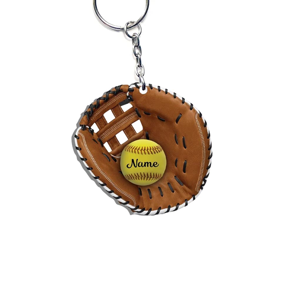 Custom Personalized Softball Gloves Keychains - Flat Shape Softball Gift for Girls, Perfect for Softball Players, Fans, and Coaches - Ideal for Gifts, Team Souvenirs, and Sports Enthusiasts