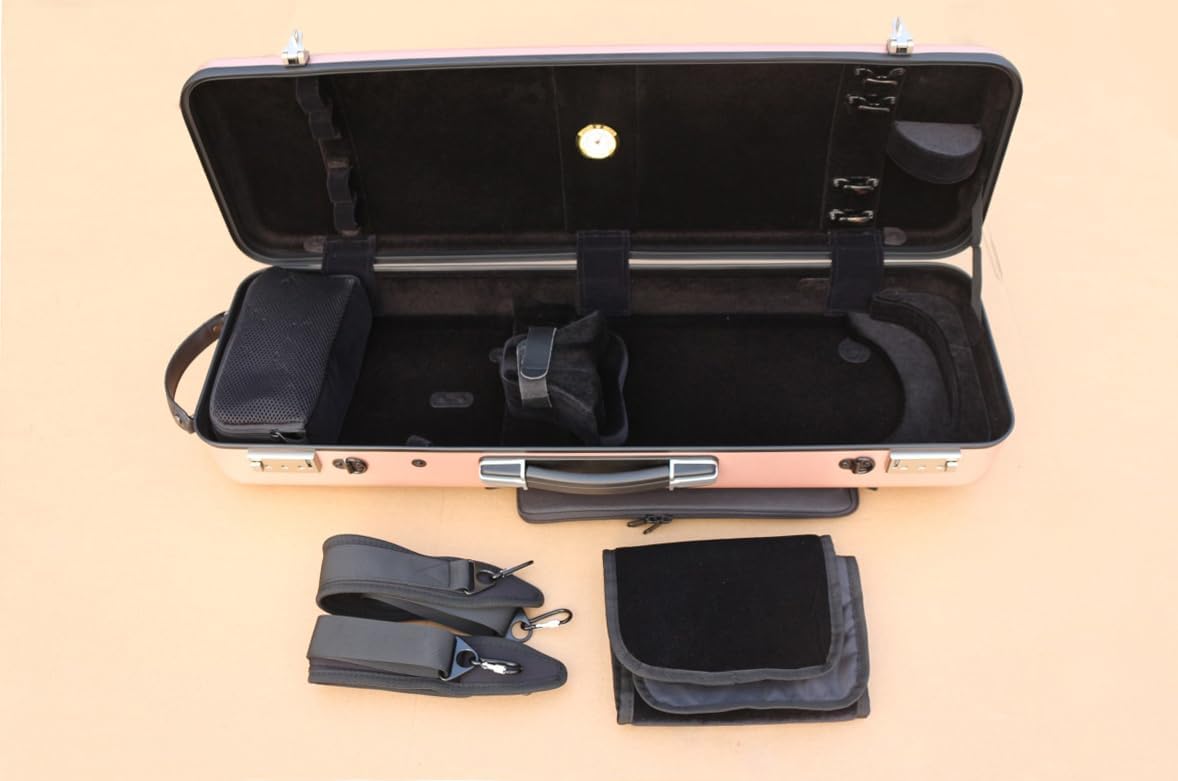 Premium 4/4 Full Size Violin Case - Carbon Fiber Hard Shell with Durable Handles & Backpack Straps - Internal Storage & Music Sheet Pocket (Rose Gold, Combination Lock) - Perfect for Professional Musicians, Students & Travel Performances