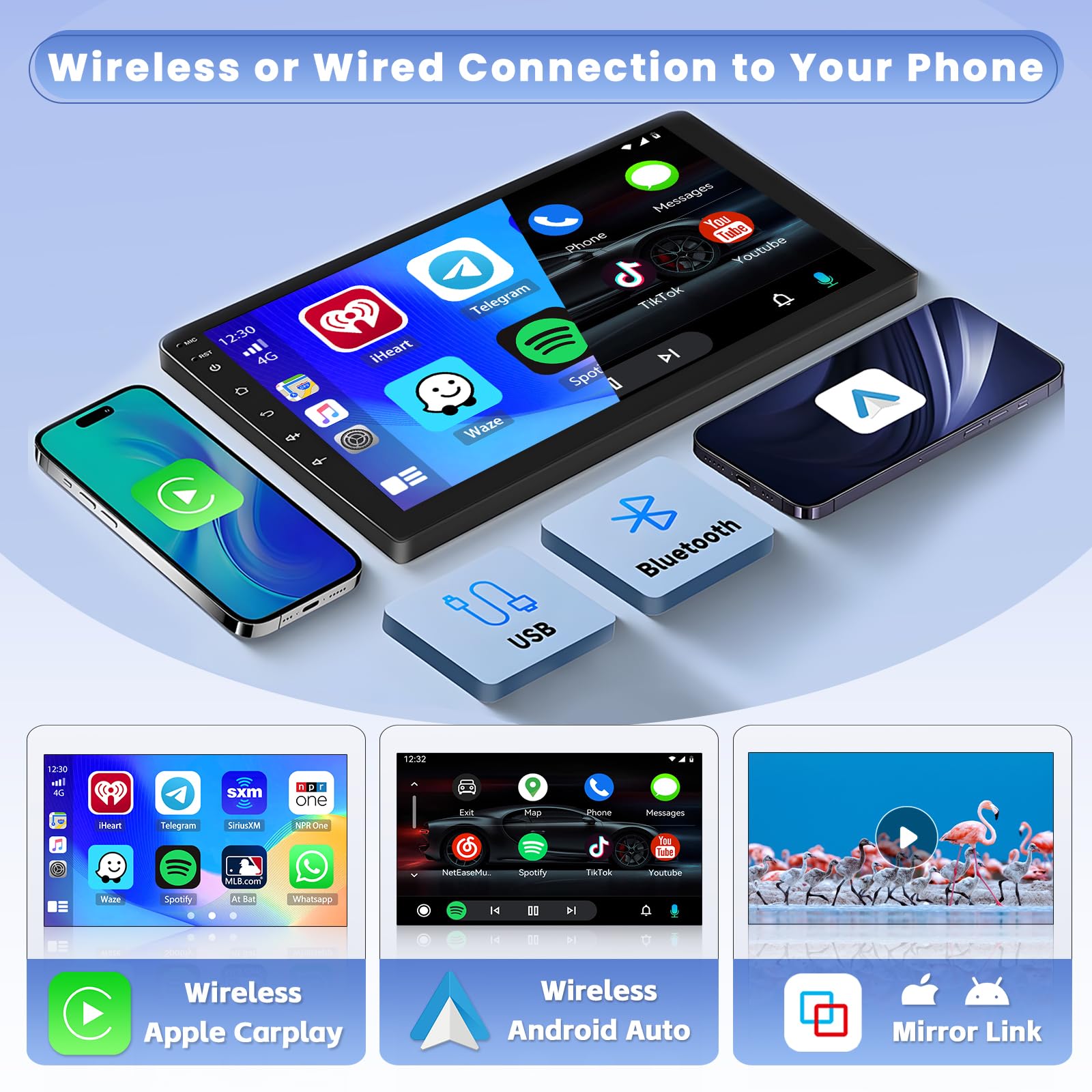 8 Core 4+64GB 7 Inch Android 13 Double Din Car Stereo with Wireless CarPlay & Android Auto - Touchscreen Car Radio Receiver with GPS Navigation, Bluetooth, FM, DSP & Split Screen for Seamless Driving Experience