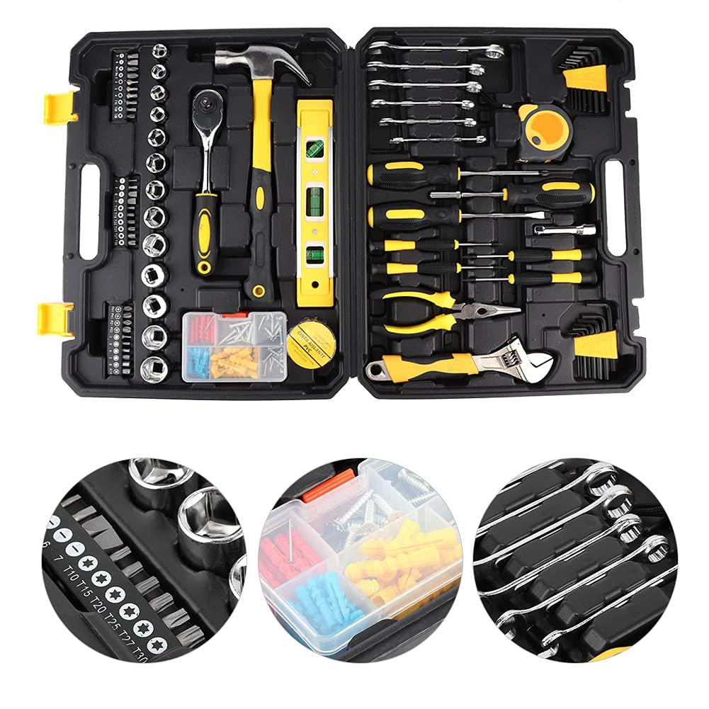 108Pcs Home Tool Kit - Carbon Steel Hand Tool Set with High Hardness for Household Repair, DIY Projects & Maintenance | Includes Storage Box | Perfect for Home Renovation, Car Repair & Emergency Fixes