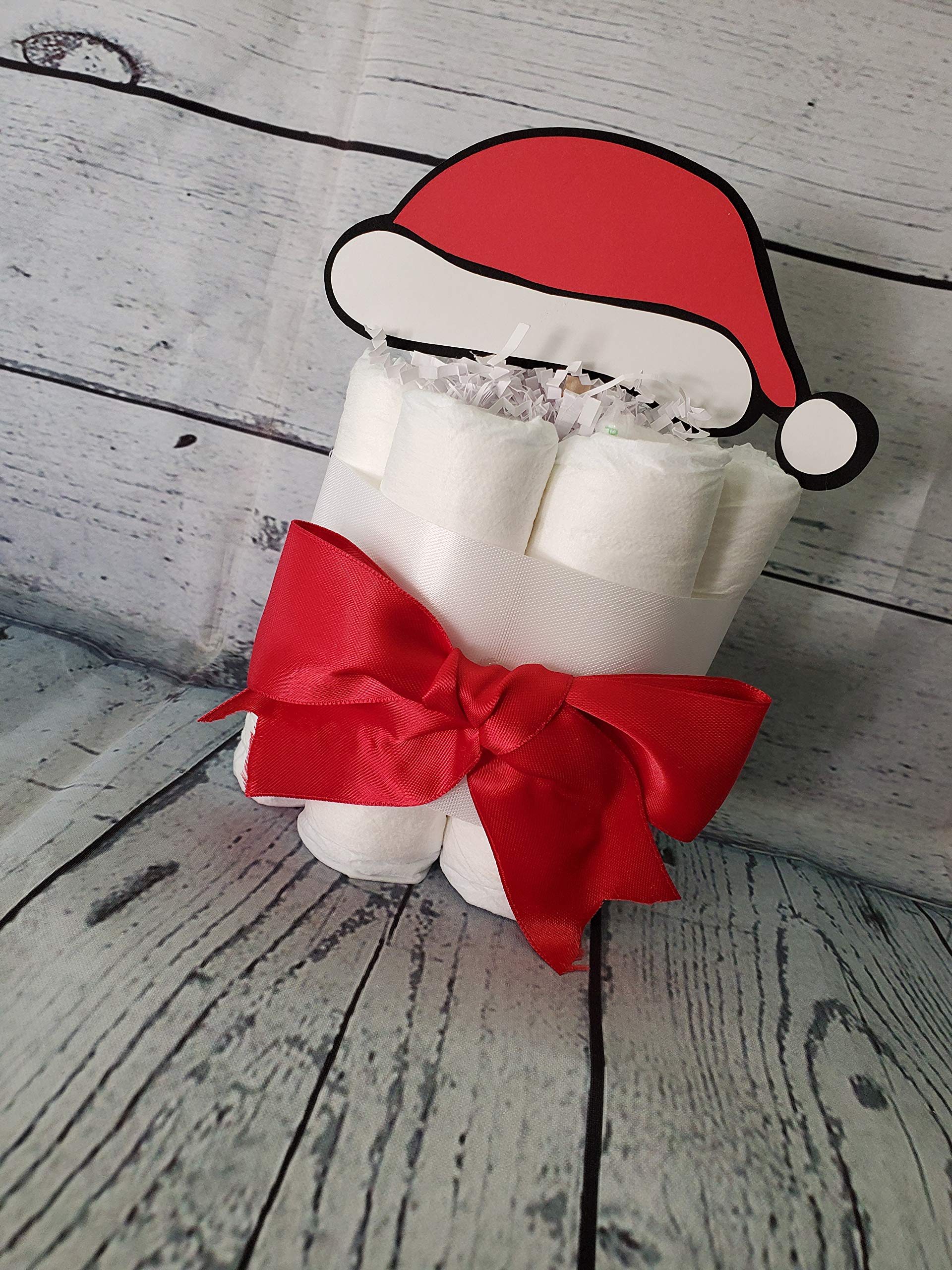 Santa Baby Christmas Theme Diaper Cake 5-Piece Set - 3-Tier Baby Shower Gift (Red/Gold or White) - Perfect for Holiday Baby Showers, Christmas Gifts & Newborn Celebrations