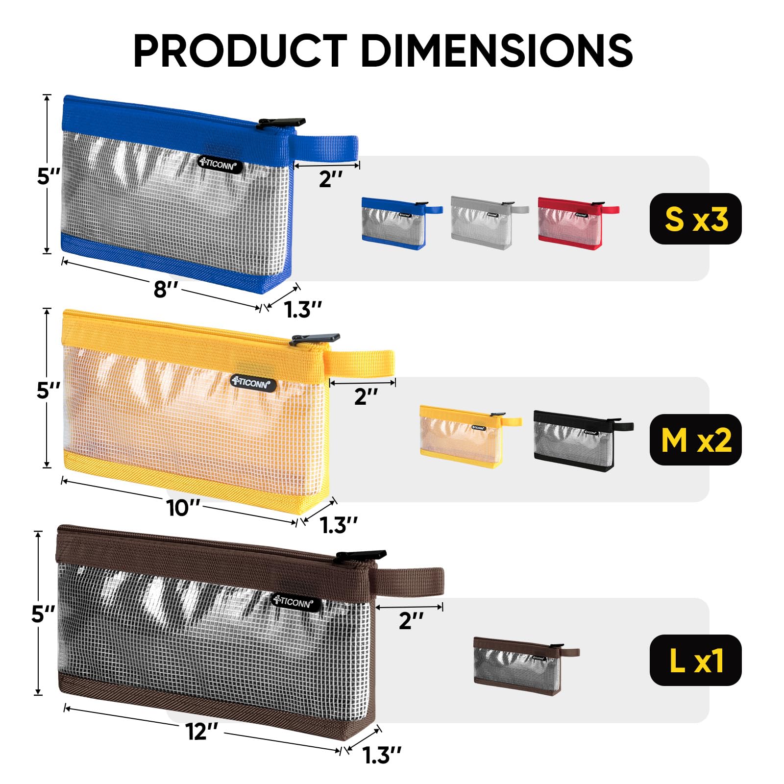 TICONN 1680D Oxford Small Tool Pouch with Zipper - 6PK Combo Set for Tool Organizers & Storage | Durable Utility Bag for Electricians, Plumbers & DIY Home Improvement Projects