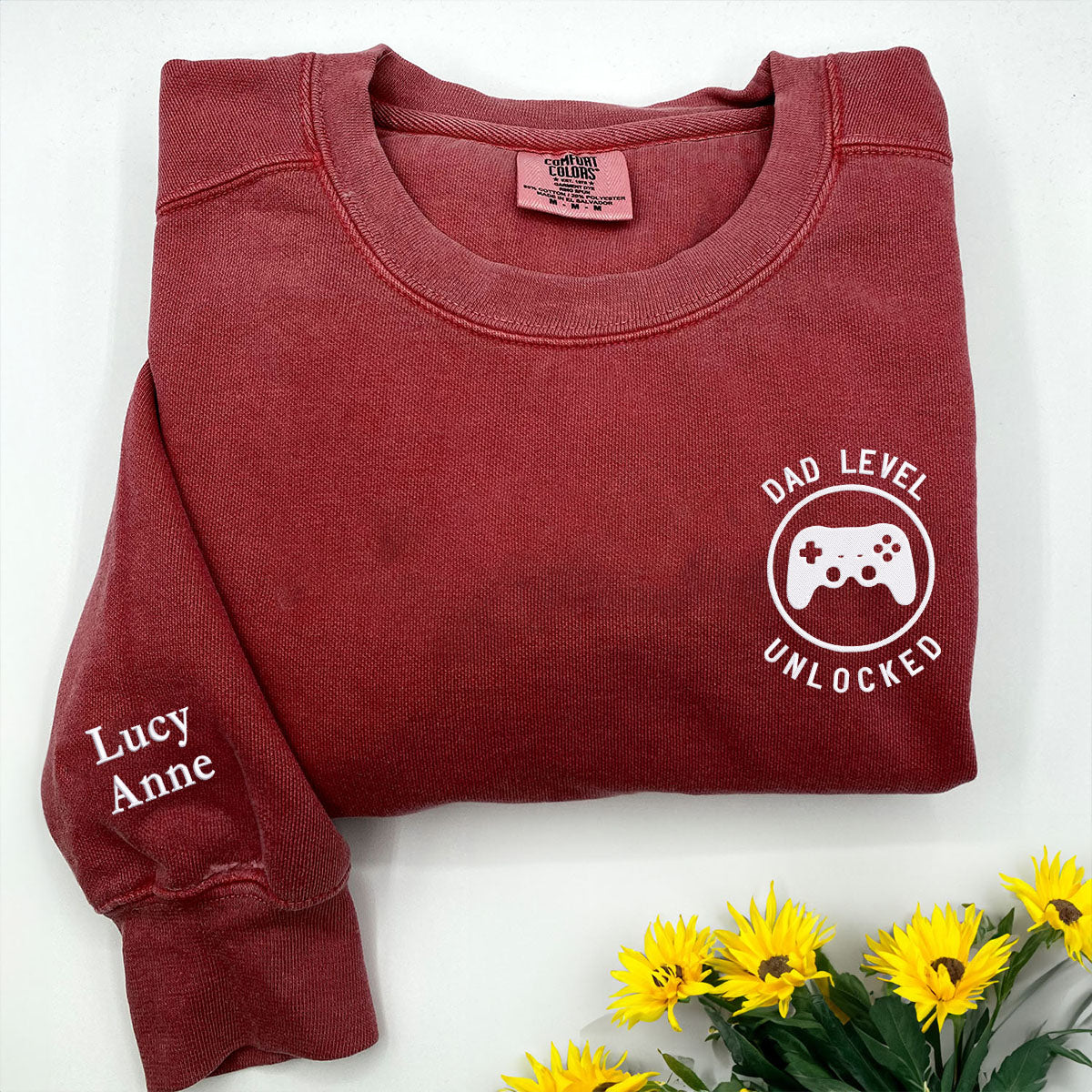 Comfort Color® Embroidered Dad Level Unlocked T-Shirt - Soft Cotton Casual Tee for Fathers Day, Family Outings & Relaxing at Home