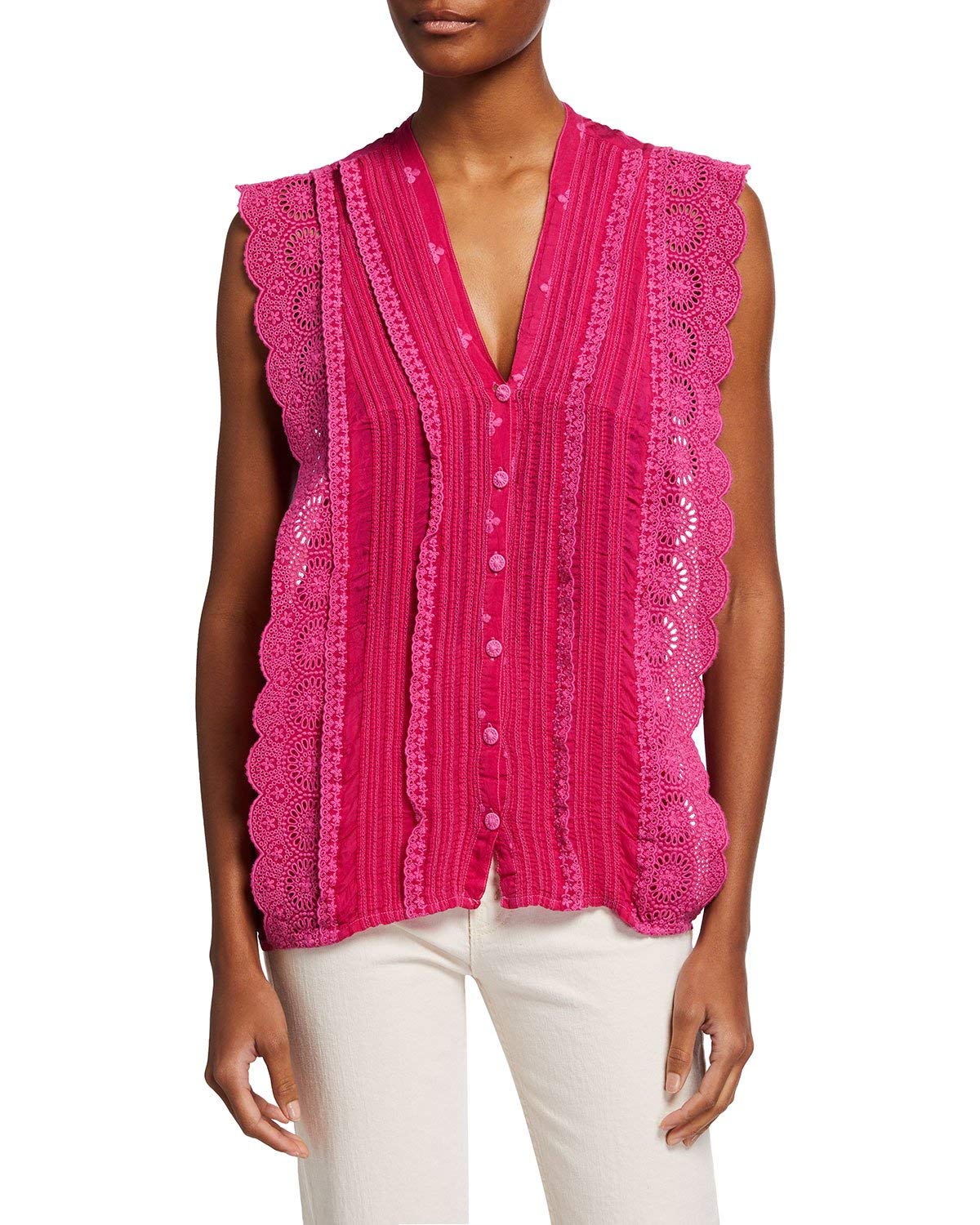 Johnny Was Women's Priscilla Top - Floral Embroidered Blouse in Rose Violet | Boho Chic Shirt for Casual Wear, Date Night & Summer Outfits