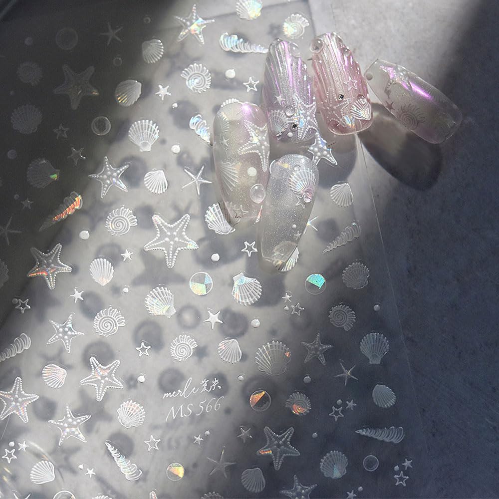 Aurora Ocean Nail Stickers - Summer Nail Art Decals with Starfish & Seashell Designs | Waterproof Nail Stickers for Manicure, Pedicure & Nail Art Supplies | Perfect for Beach Vacations, Pool Parties & Summer Nail Designs