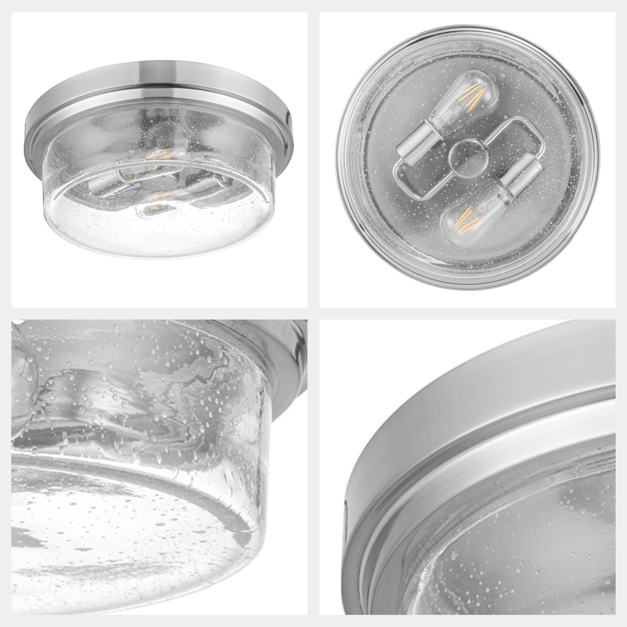 Madalyn Drum Flushmount Light Fixture - Clear Seeded Glass & Brushed Nickel Finish - Modern Ceiling Light for Bedroom, Living Room, Dining Room, and Hallway