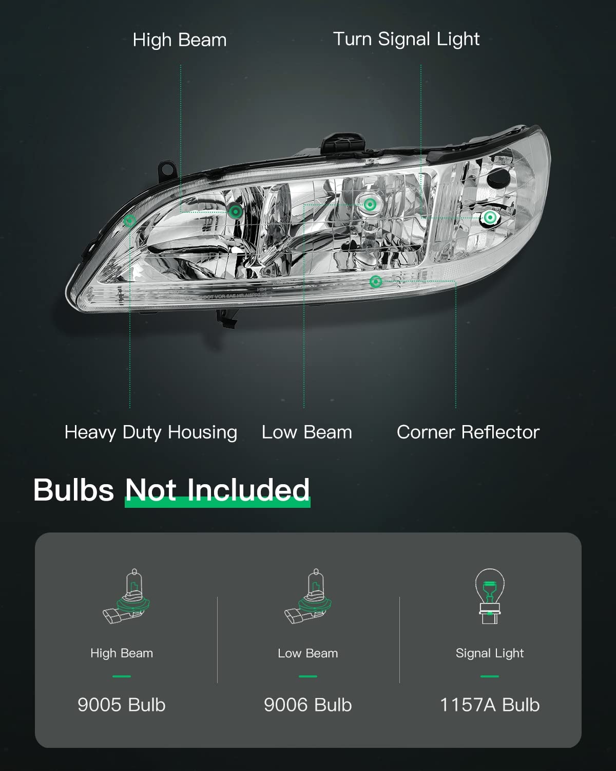 LSAILON Headlight Assembly Replacement for Honda Accord 1998-2002 - Chrome Housing, Clear Reflector & Lens (Driver & Passenger Side) 33101S84A02 33151S84A01 - Perfect for Night Driving & Foggy Conditions