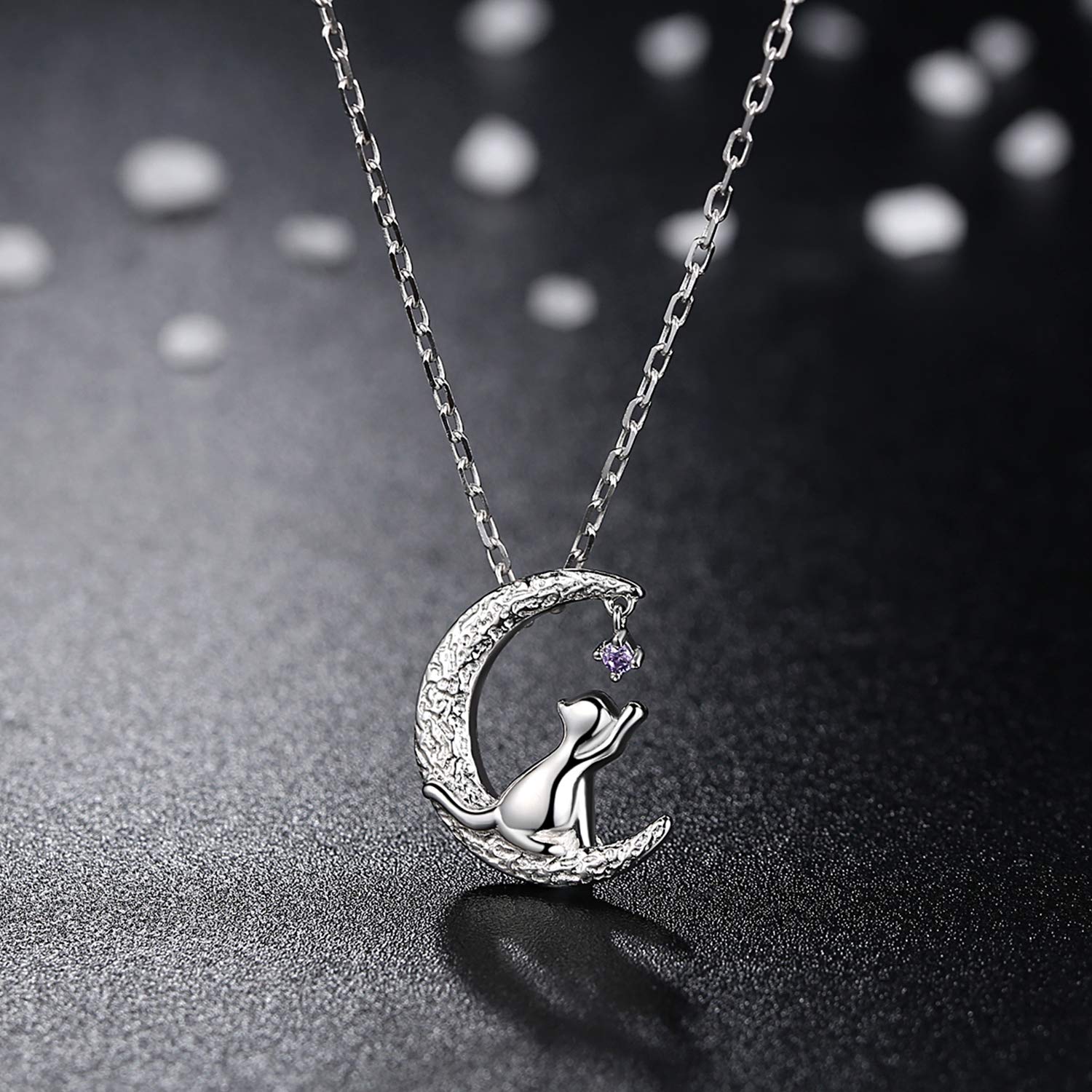 VIKI LYNN Sterling Silver Cat Moon Necklace - Elegant Cat Lover Jewelry for Women | Perfect Gift for Cat Owners & Moon Lovers