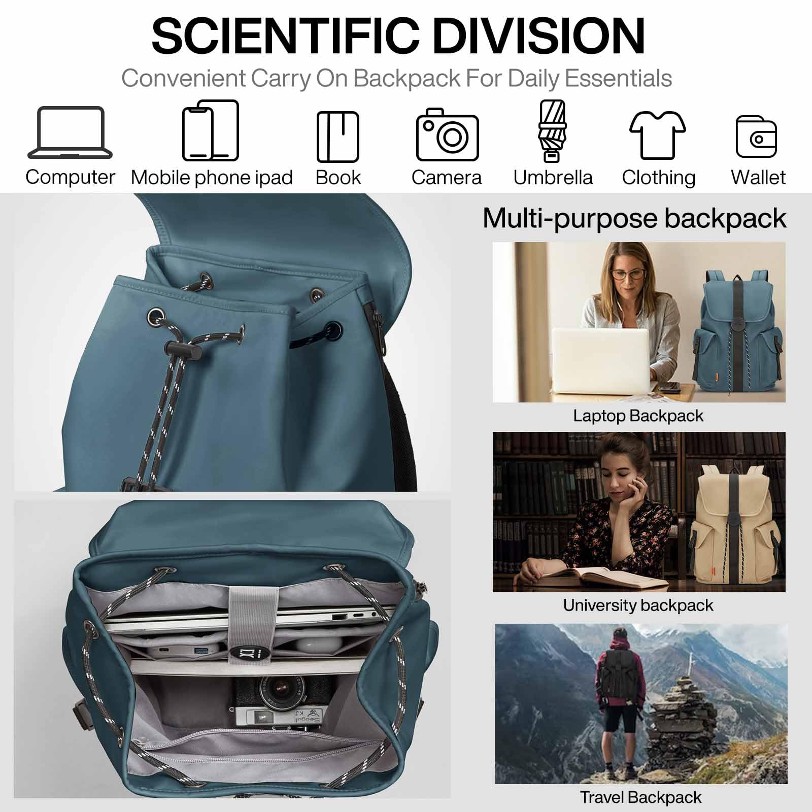 Mixi Travel Laptop Backpack for Women & Men - Waterproof Lightweight Carry On Backpack Fits 16-17 Inch Laptop, Casual Weekender Rucksack in Abyssal Green - Perfect for Business Travel, College, Commuting & Outdoor Adventures