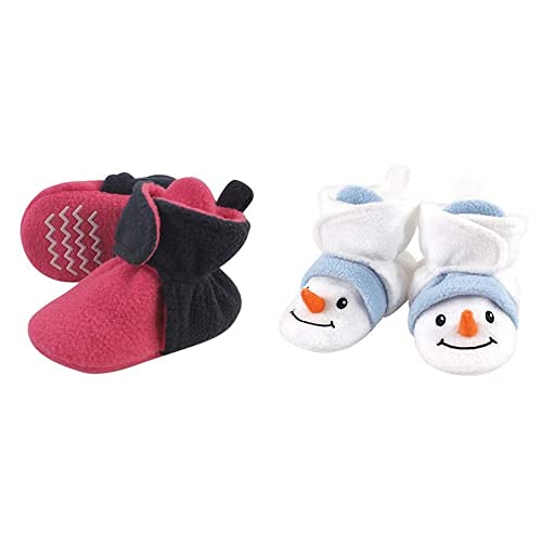 Hudson Baby Fleece Booties 2-Pack - Pink Navy Snowman for 12-18 Months | Winter Warm Footwear