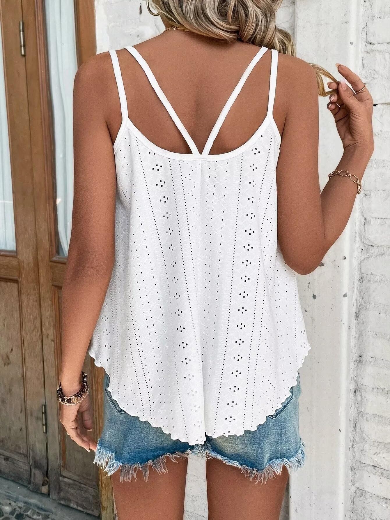Bliwov Women's Eyelet Embroidery Spaghetti Strap Tank Top - Loose Sleeveless Cami for Beach Cover Up, Summer Swimwear & Spring Outfits | Casual Wear, Vacation Essentials, Poolside Fashion