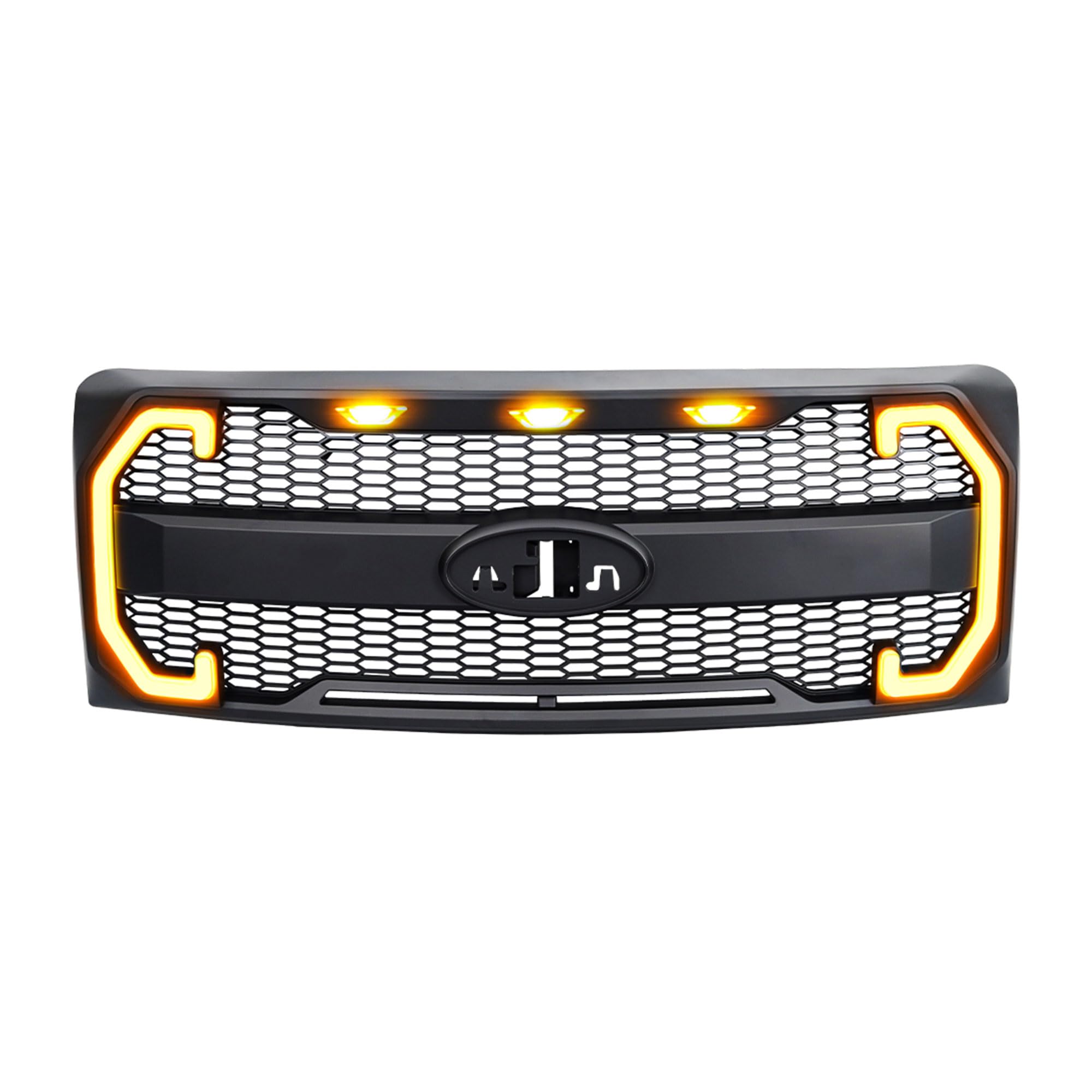 Raptor Style Mesh Grille with DRL & Turn Signals for 2009-2014 Ford F150 | Matte Black | Off-Road & Street Upgrade | Enhanced Style & Visibility