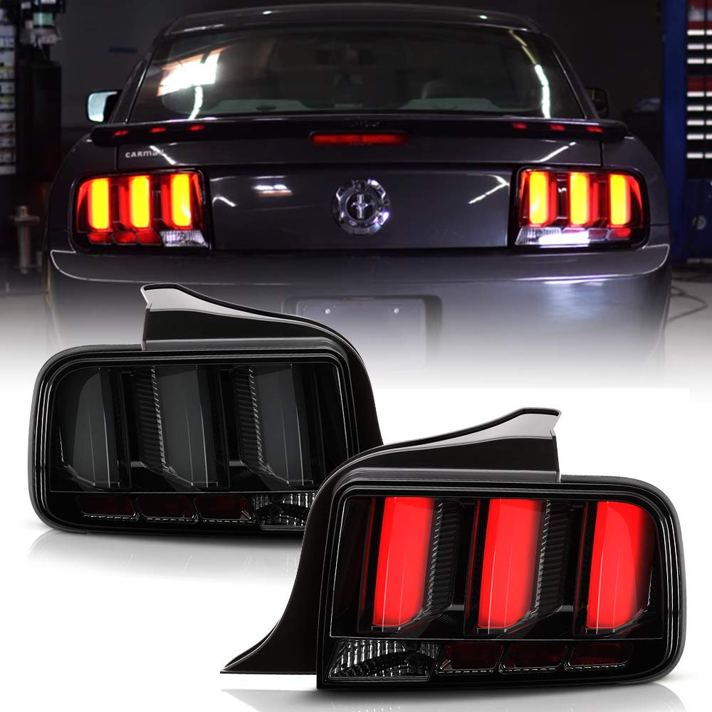 ACANII LED Tail Lights for 2005-2009 Ford Mustang - Black Housing with Smoked Lens, Sequential Turn Signals & Brake Lights - Upgrade Your Mustang's Rear Style (Perfect for Night Driving & Car Shows)