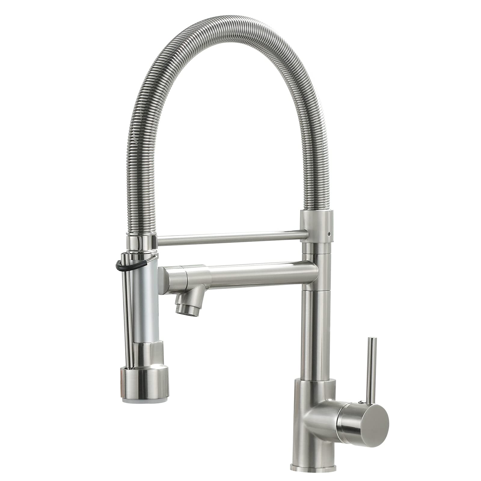 Fapully Pull Down Kitchen Faucet with Lock Sprayer - Single Handle Spring Stainless Steel Sink Faucet in Brushed Nickel | Perfect for Modern Kitchens, Restaurants & RV Use