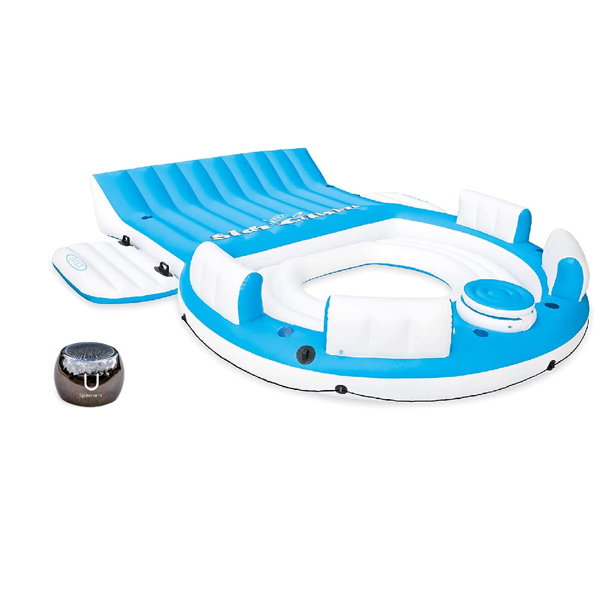 Waterproof Bluetooth Speaker with Subwoofer - Portable Wireless U Speakers for Pool, Beach & Summer Fun | Splash 'N Chill Inflatable 7-Person Relaxation Island Bundle