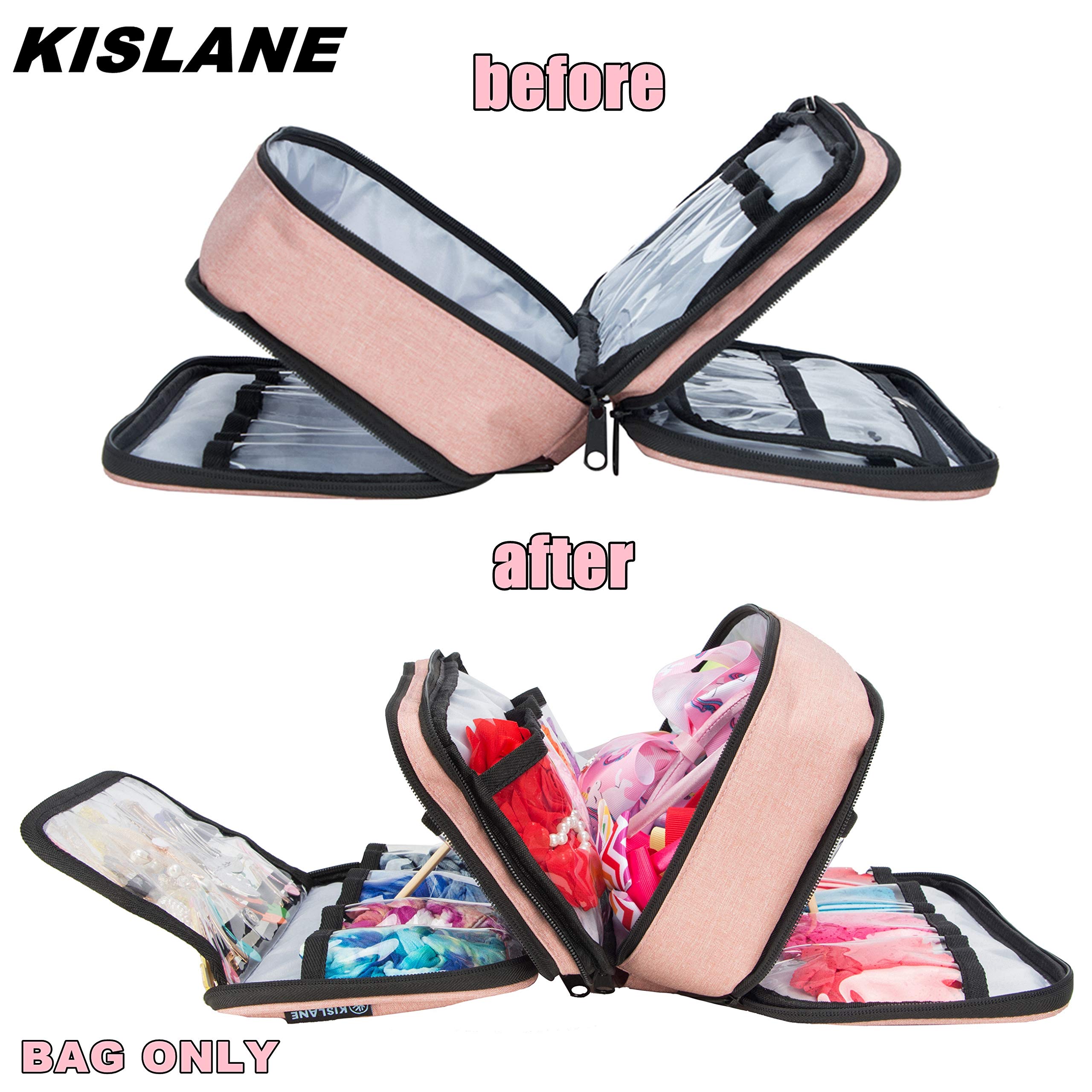 KISLANE Baby Girl Hair Accessories Organizer - Soft Headband Holder & Barrettes Storage Bag with Multi-Pockets for Hair Bows, Clips, Ties - Perfect for Travel, Nursery Organization & Toddler Accessory Storage