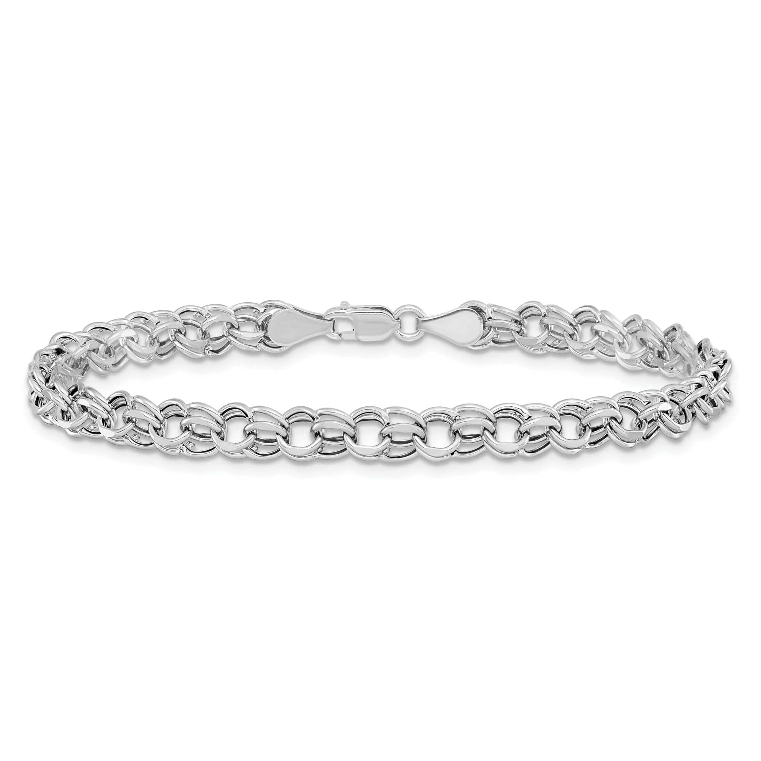 14K Solid White Gold 5mm Double Link Chain Charm Bracelet for Women - Elegant & Dainty Jewelry for Everyday Wear, Gifts, and Special Occasions
