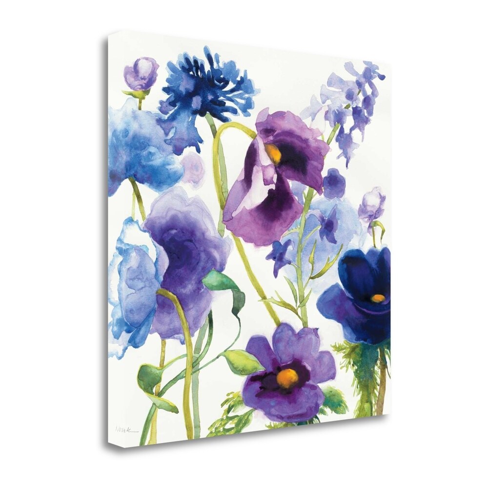 Blue and Purple Mixed Garden by Shirley Novak - Giclee Art Print on Gallery Wrap Canvas - Perfect for Living Room, Bedroom, or Office Wall Decor