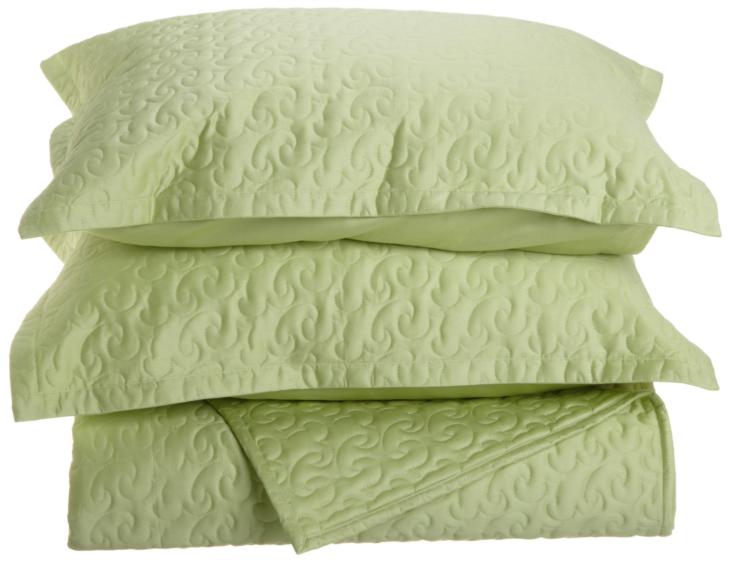 Premium Egyptian Cotton Quilted Coverlet Set - Queen Size, Spring Green Color | Luxury Bedding for Master Bedroom & Guest Room Decor