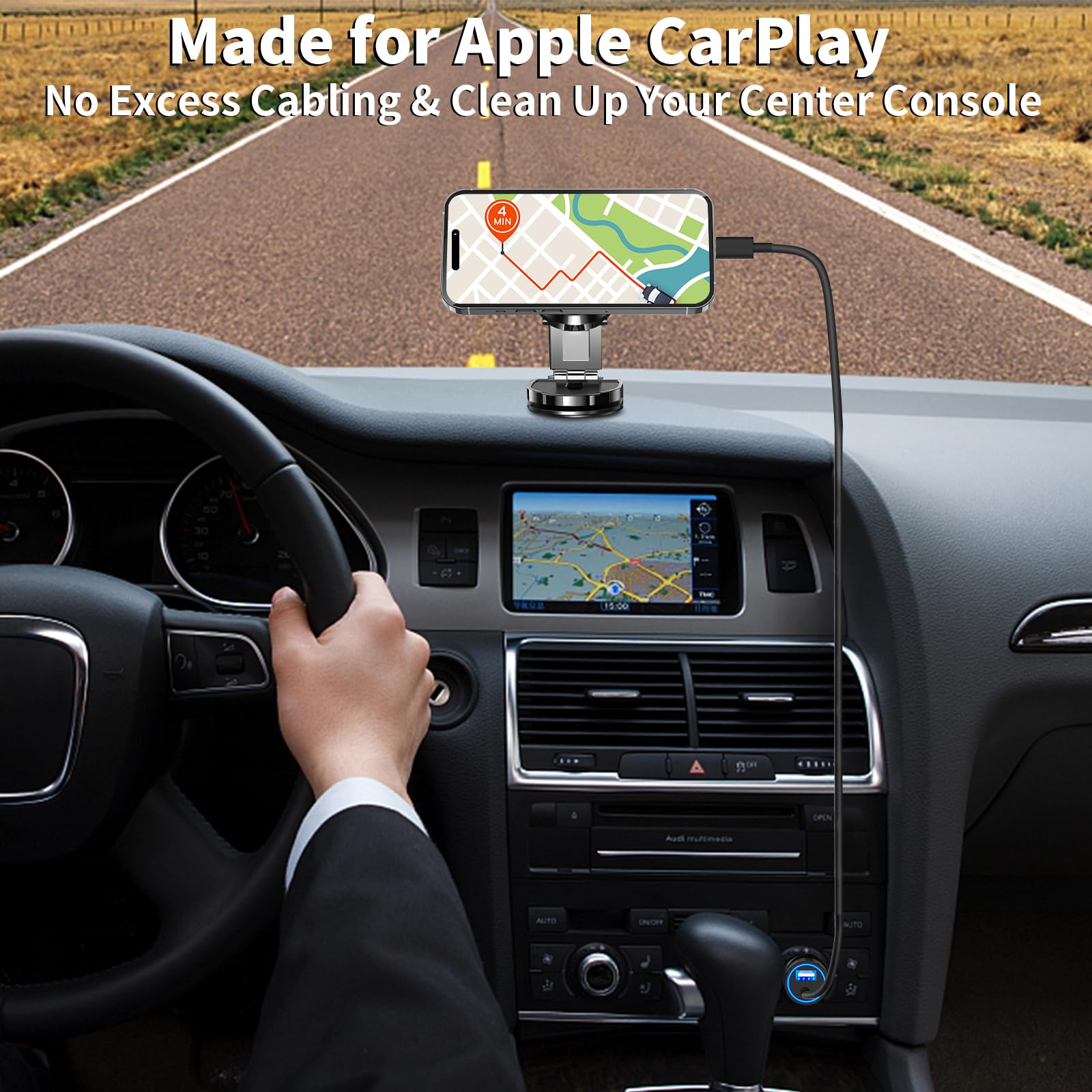Apple MFi Certified Fast Car Charger for iPhone 15 - 4.8A Dual USB & USB-C Car Power Adapter with 6FT Type-C Cable - Compatible with iPhone 15 Pro/Pro Max, Galaxy S24/S23, Pixel, iPad Pro - Perfect for Road Trips & Daily Commuting