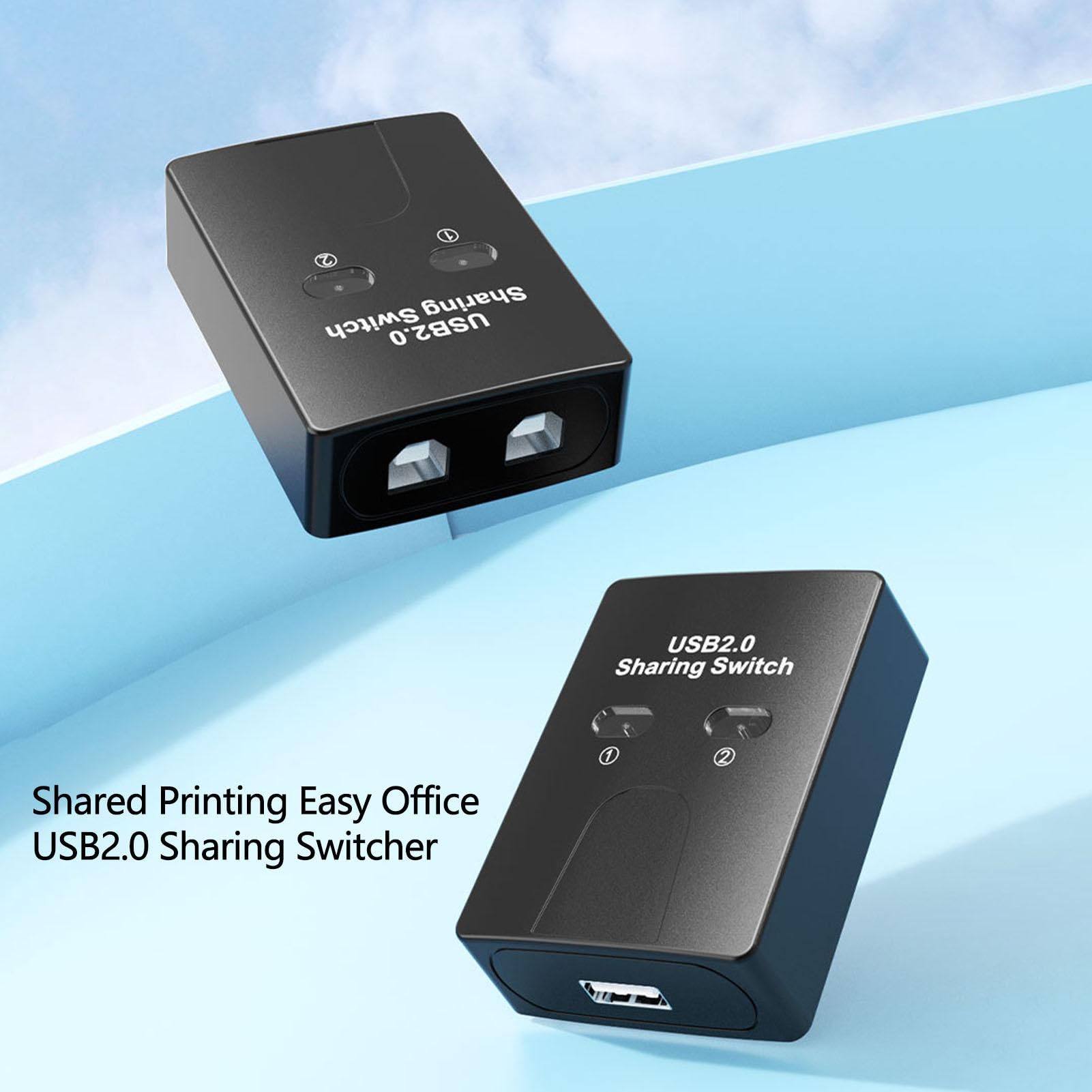 2-Port USB 2.0 Printer Sharing Hub - Compact USB Switch Box for Multiple Computers, Space-Saving Device Sharing Solution (Black, 2.95x2.17x0.98 inch) - Ideal for Home Office, Small Business & Multi-PC Workstations