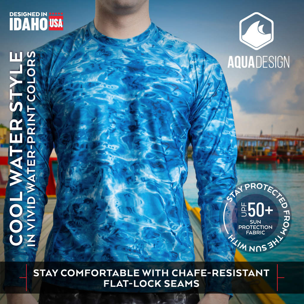 Men's Long Sleeve UV Protection Rash Guard Camouflage Swim Shirt - Quick Dry Aqua Design for Surfing, Swimming & Outdoor Water Sports