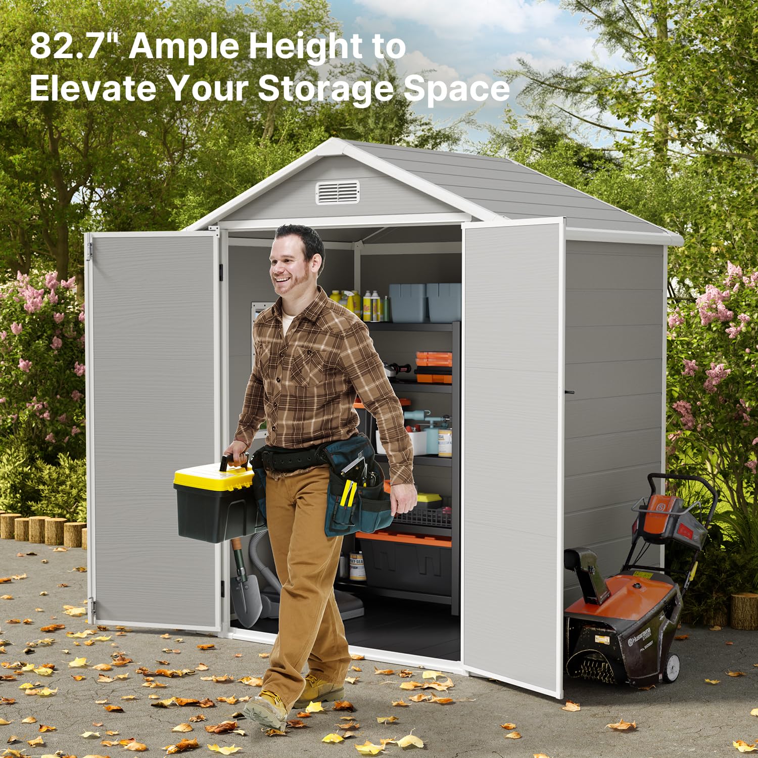 Gizoon 6x4 FT Outdoor Storage Shed - Durable Resin Garden Shed with Lockable Door & Floor - Perfect for Patio, Backyard, Lawn & Pool Storage (Gray) - Ideal for Storing Tools, Pool Supplies & Seasonal Items