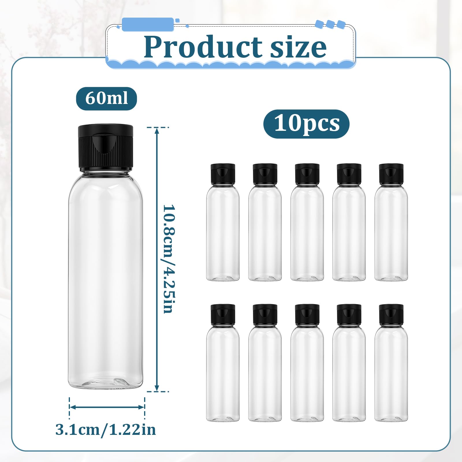 10-Pack 2oz (60ml) Travel Size Containers - Clear Plastic Refillable Squeeze Bottles for Toiletries, Shampoo, Lotion & Conditioner | Leak-Proof Portable Liquid Bottles for Air Travel, Gym, Camping & Home Use