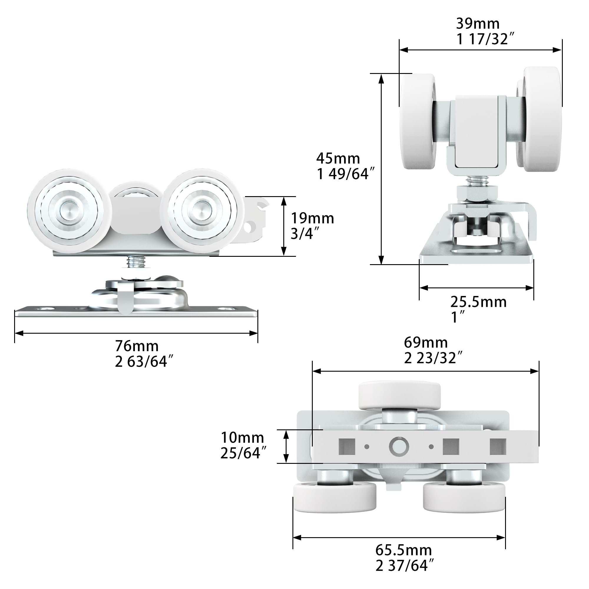 JUBEST Commercial Grade Pocket Door Rollers Assembly - Top Mounted Replacement Hangers for Smooth Sliding Doors (2 Pack) - Perfect for Home Renovation, Office Partitions & Closet Door Systems