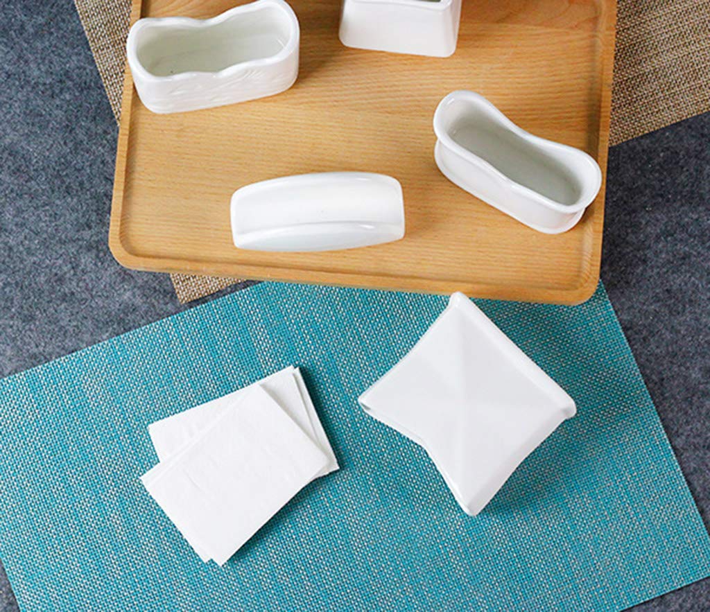 White Ceramic Embossed Napkin Holder - Elegant Paper Towel Stand for Dining Table Decor, Kitchen & Restaurant Use