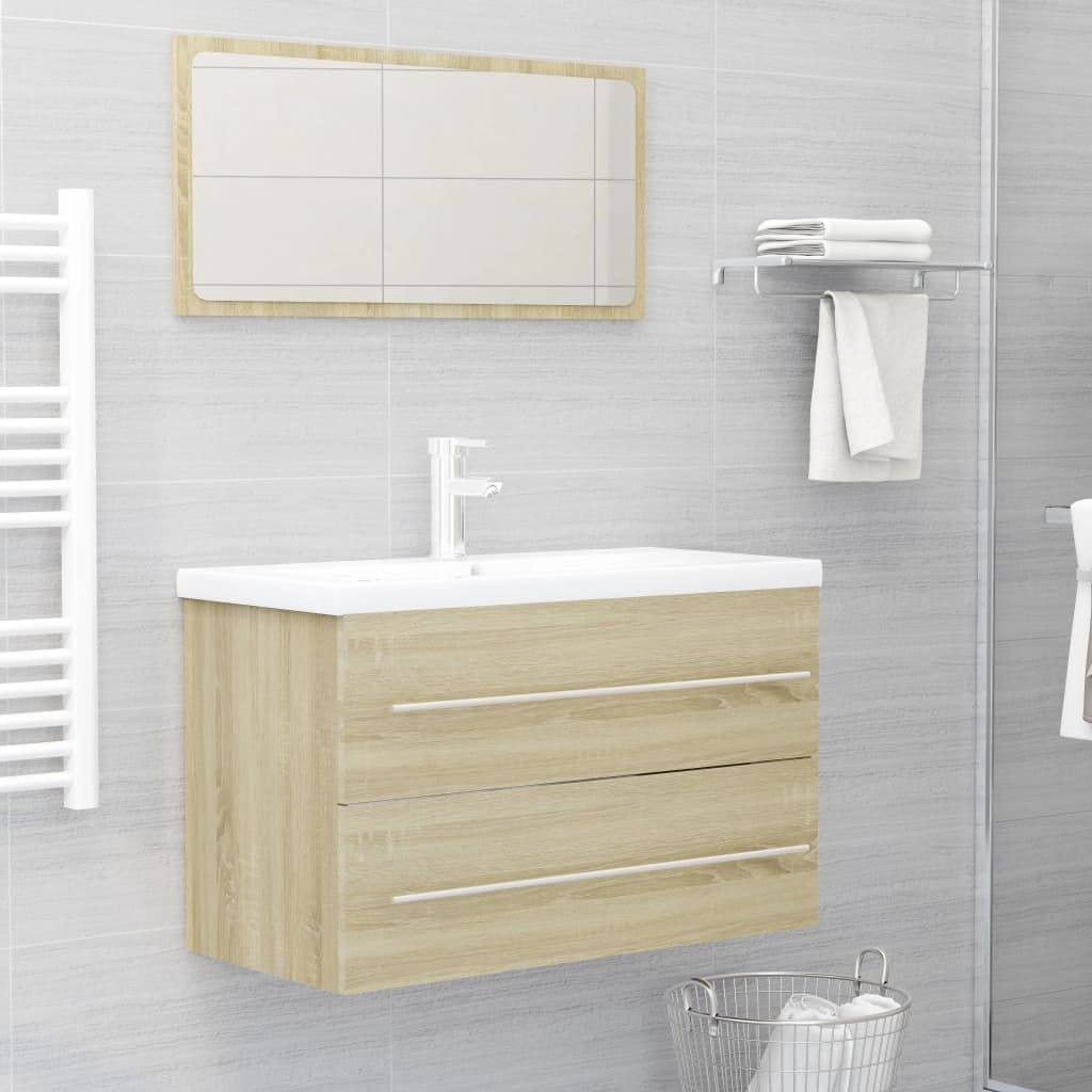 Modern Bathroom Vanity Set with Sink, Mirror & Storage Cabinet - 2-Piece Bathroom Furniture Combo in Sonoma Oak Chipboard - Perfect for Small Bathrooms, Powder Rooms & Home Decor