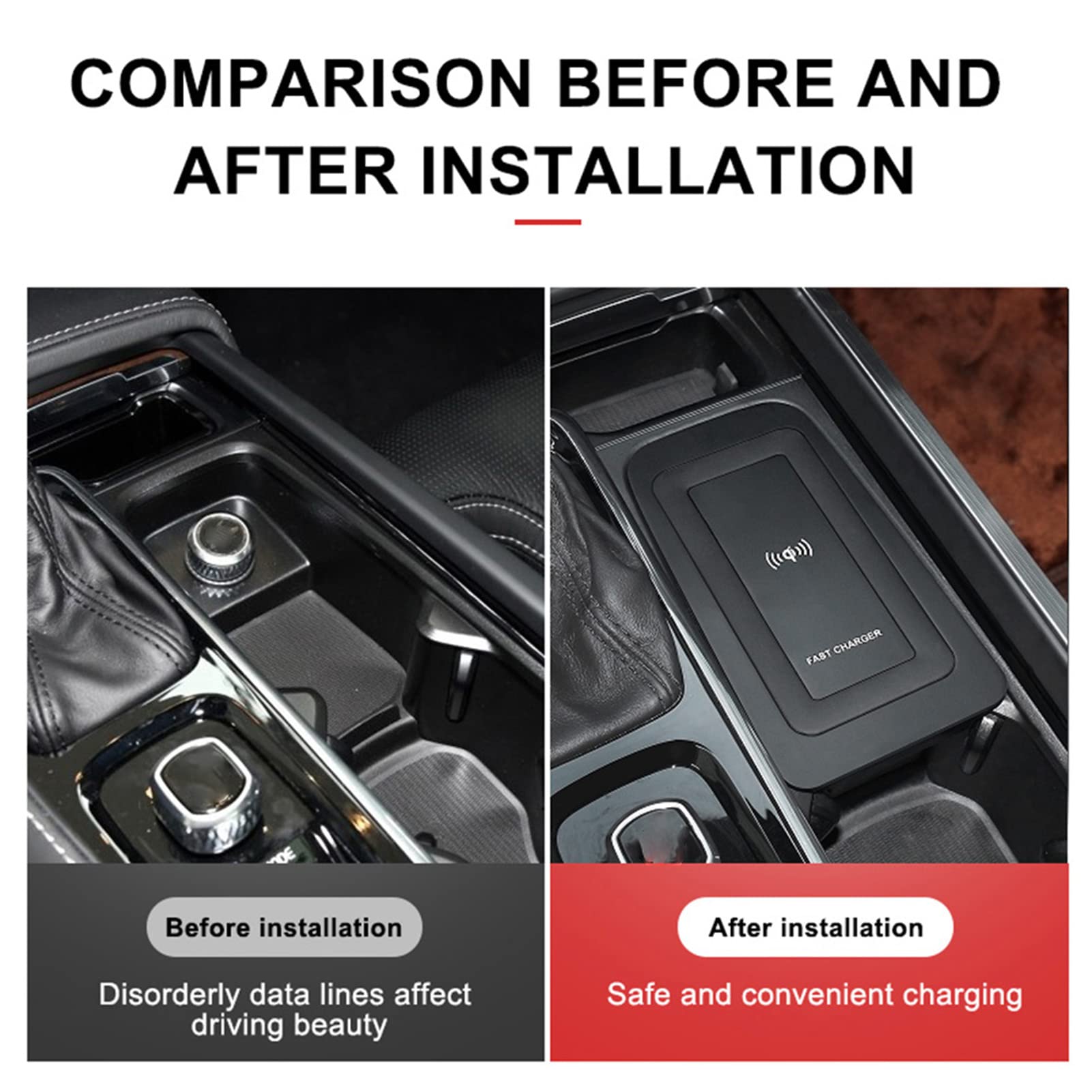 15W Fast Wireless Car Charger for iPhone & Samsung - Universal Qi Charging Pad for Volvo S60/V60/XC60/S90/V90/XC90 - Auto-Clamping Phone Holder for Safe Driving & Hands-Free Charging