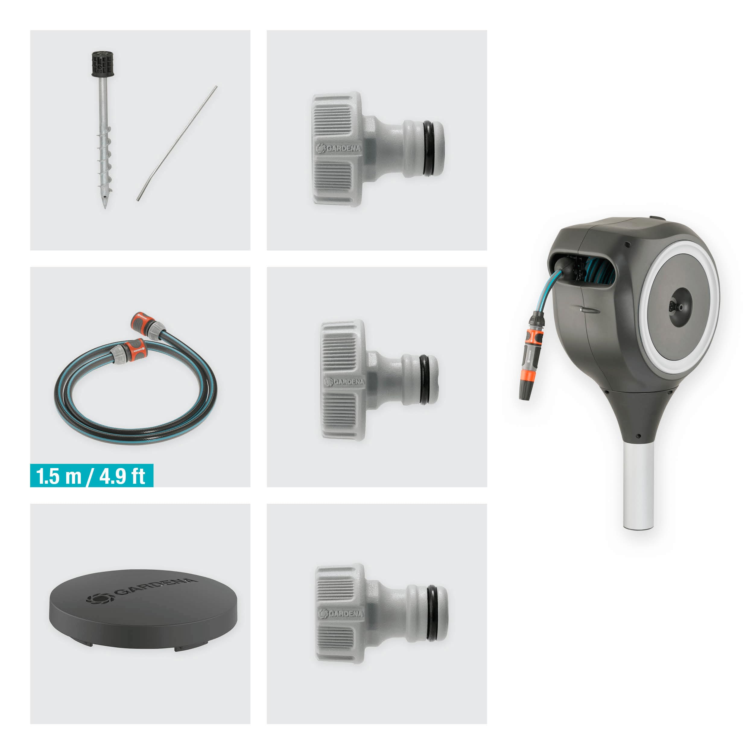 **Gardena 15m White Hose Box with Swivel & Mounting Kit for Easy Garden Watering**