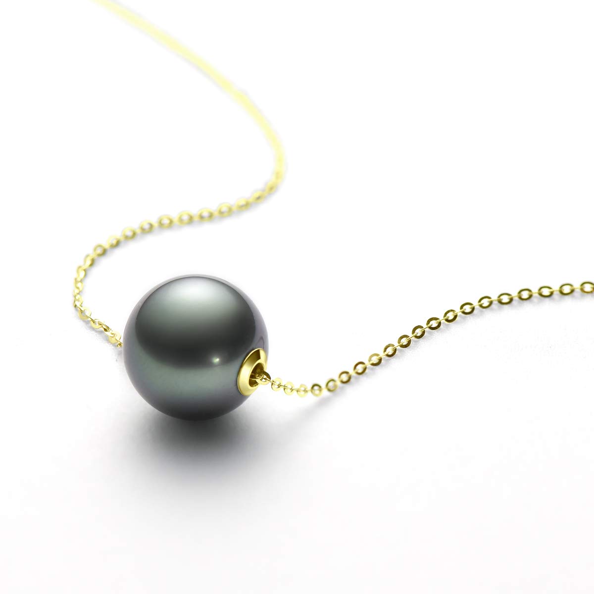 18K Gold Tahitian Black Pearl Necklace for Women - 10-11mm Genuine Tahitian Seawater Cultured Pearl Pendant with Sterling Silver Chain - Elegant Jewelry Gift for Mom, Wife, Daughter - Perfect for Weddings, Anniversaries & Special Occasions