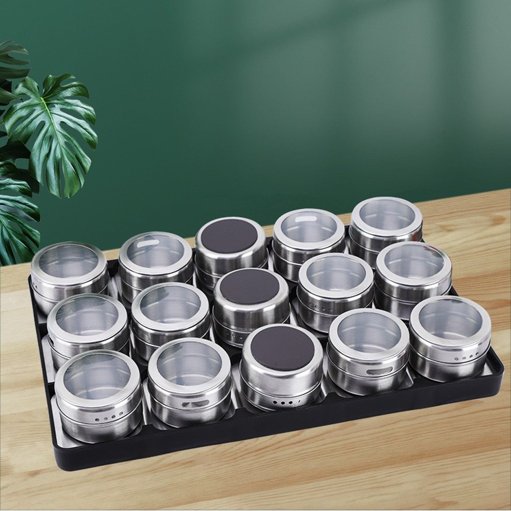 15-Piece Magnetic Spice Jars Set - Stainless Steel Wall Mounted Spice Tins with Strong Base | Perfect for Kitchen Organization, Pantry Storage & Easy Spice Access While Cooking