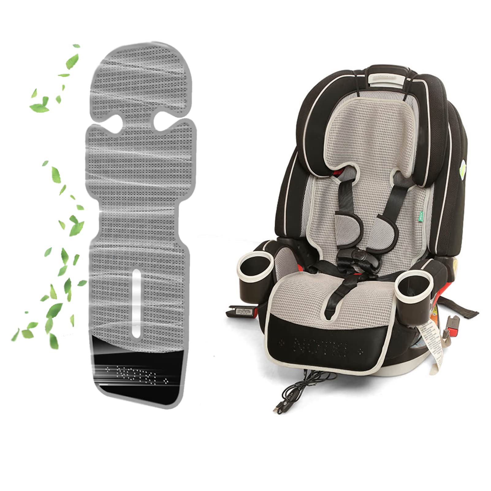 KUMADAI Cooling Car Seat Cushion with USB Fan - Ventilated Baby Stroller Pad for Infant Toddler Car Seat, Stroller Combo & High Chair - Grey | Perfect for Summer Travel & Hot Weather Comfort