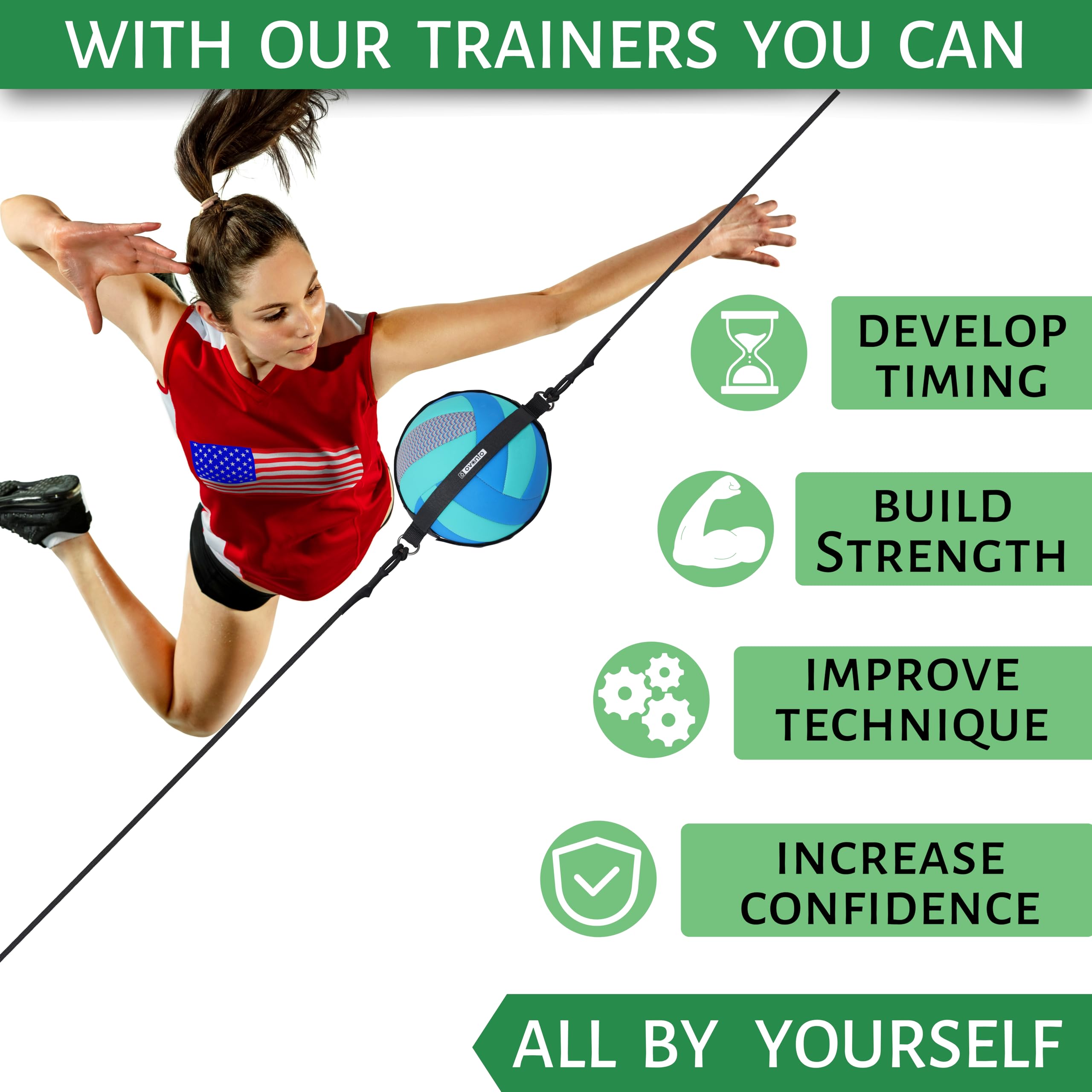 OVANTO Volleyball Training Equipment - 4-in-1 Solo Practice Aid for Serving, Spiking, Setting & Passing - Adjustable Volleyball Trainer for Beginners to Pros - Perfect for Backyard Drills, Beach Practice & Team Training Sessions
